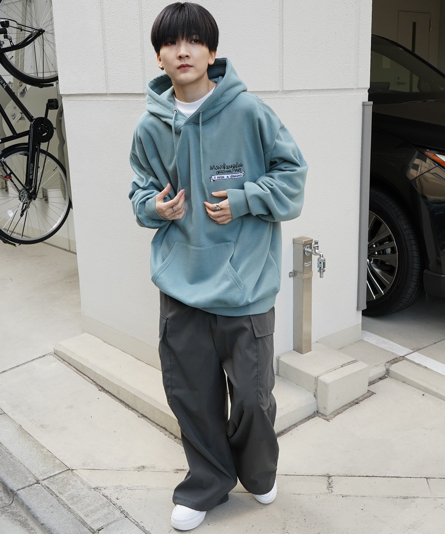 【MARK GONZALES ARTWORK COLLECTION / マーク ゴンザレス】別注 ビッグシルエット イラストバックプリント プルオーバーパーカー