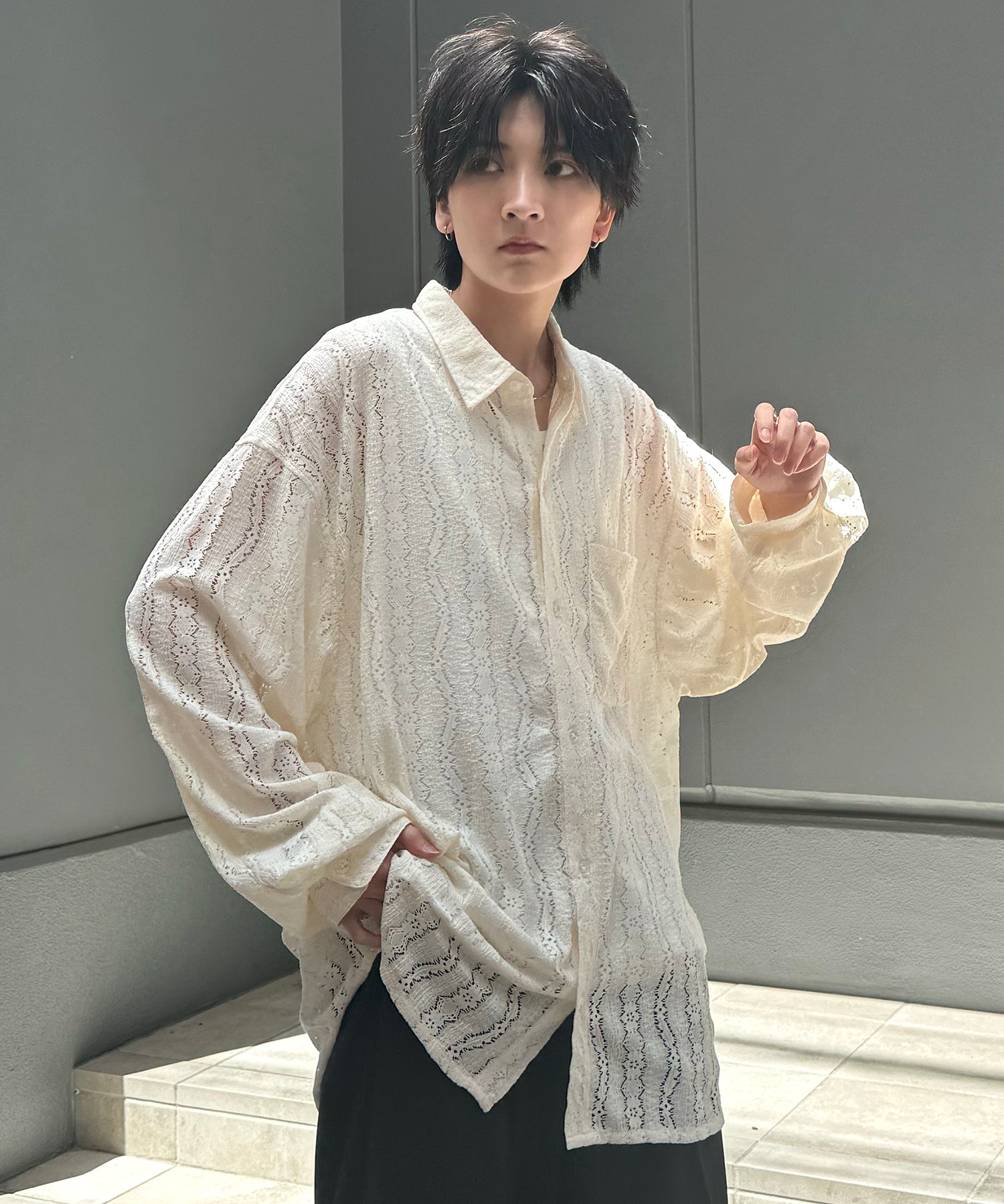 25SS ルーズシルエット フラワーデザインシアーシャツ