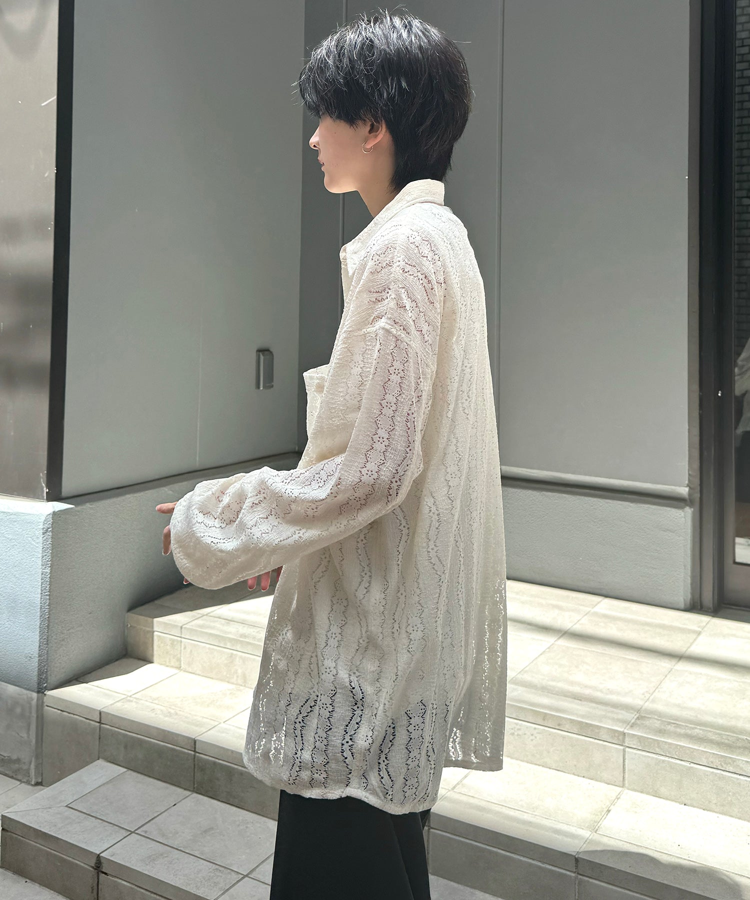 25SS ルーズシルエット フラワーデザインシアーシャツ