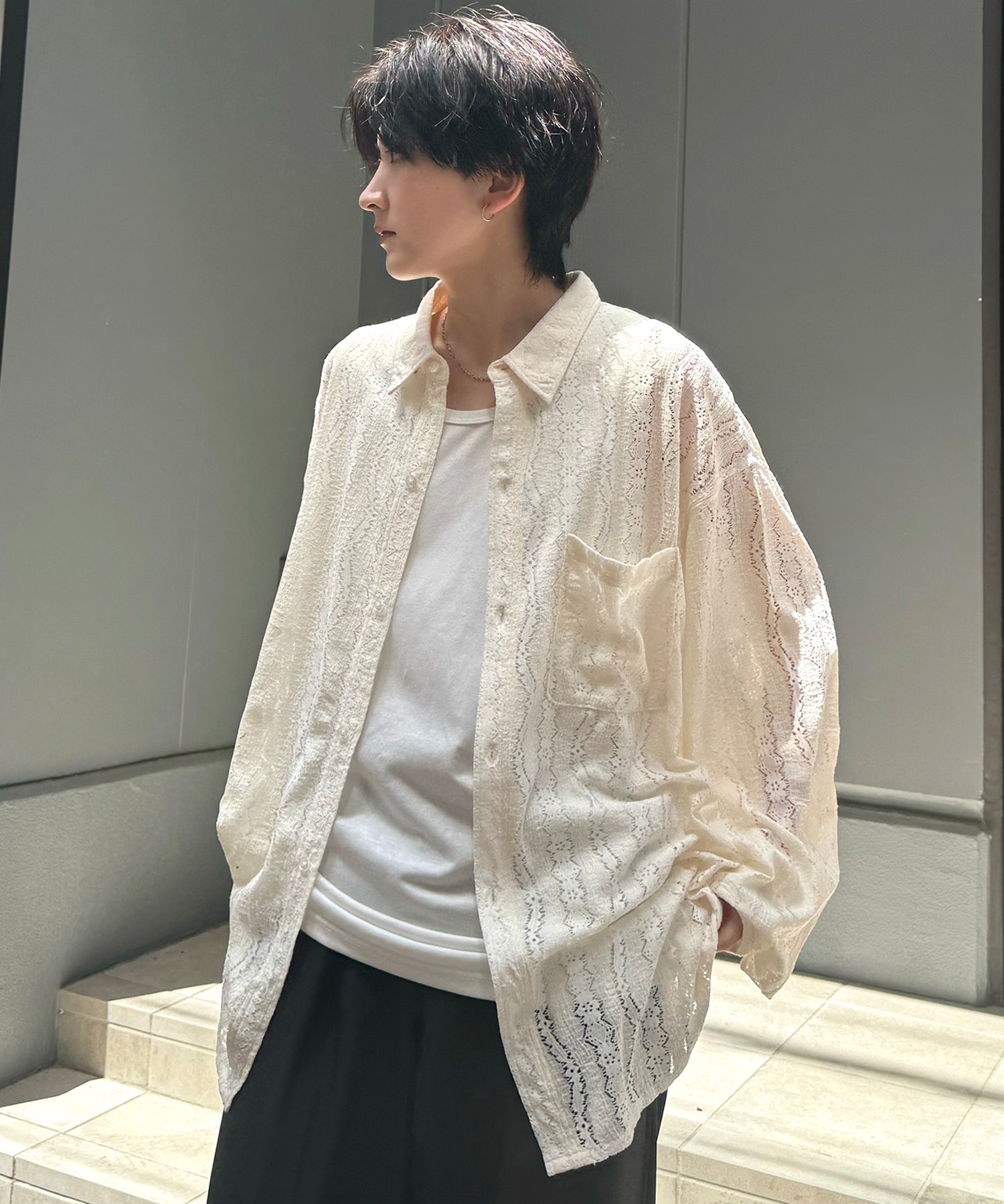 25SS ルーズシルエット フラワーデザインシアーシャツ