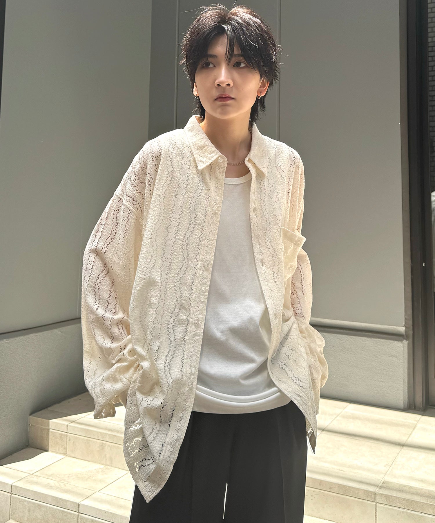 25SS ルーズシルエット フラワーデザインシアーシャツ