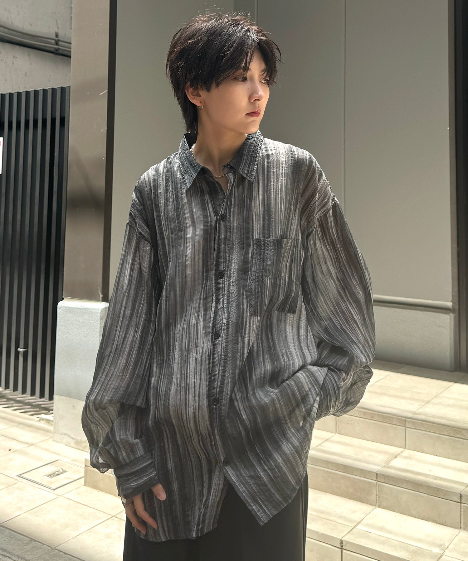 25SS ルーズシルエット フラワーデザインシアーシャツ