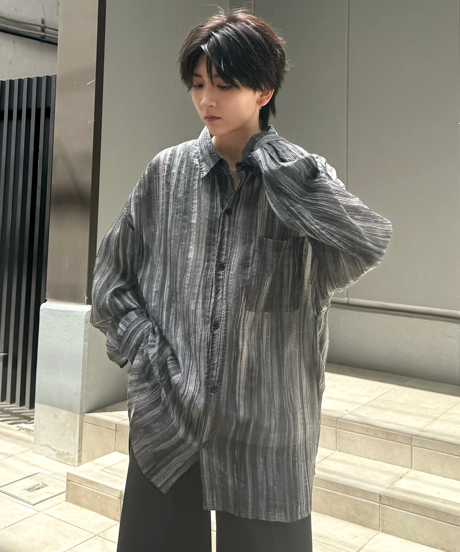 25SS ルーズシルエット フラワーデザインシアーシャツ