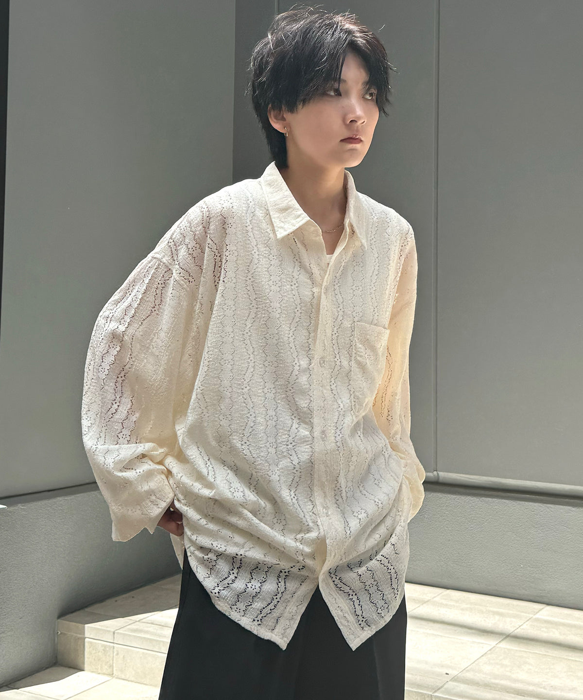 25SS ルーズシルエット フラワーデザインシアーシャツ