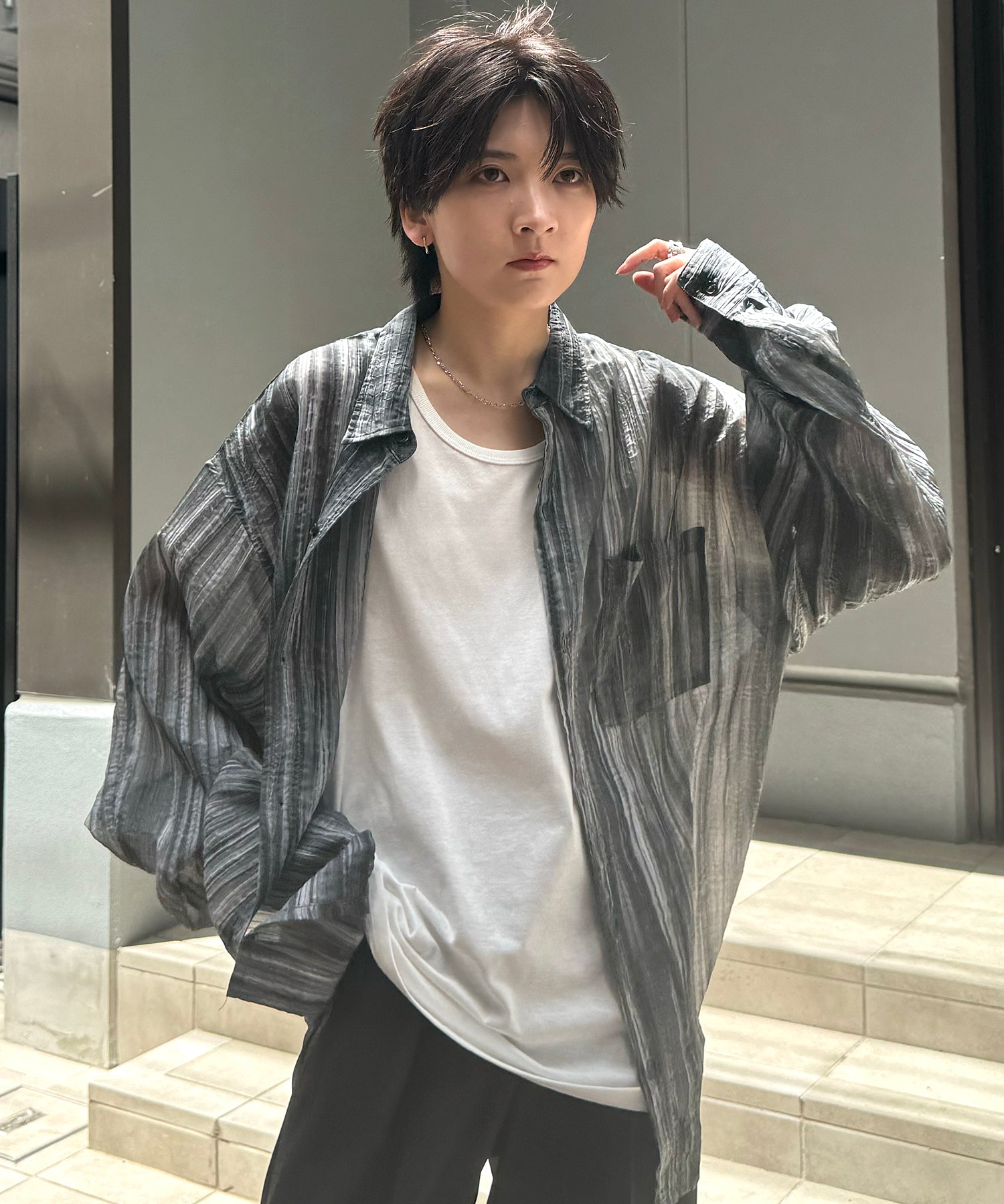 25SS ルーズシルエット フラワーデザインシアーシャツ