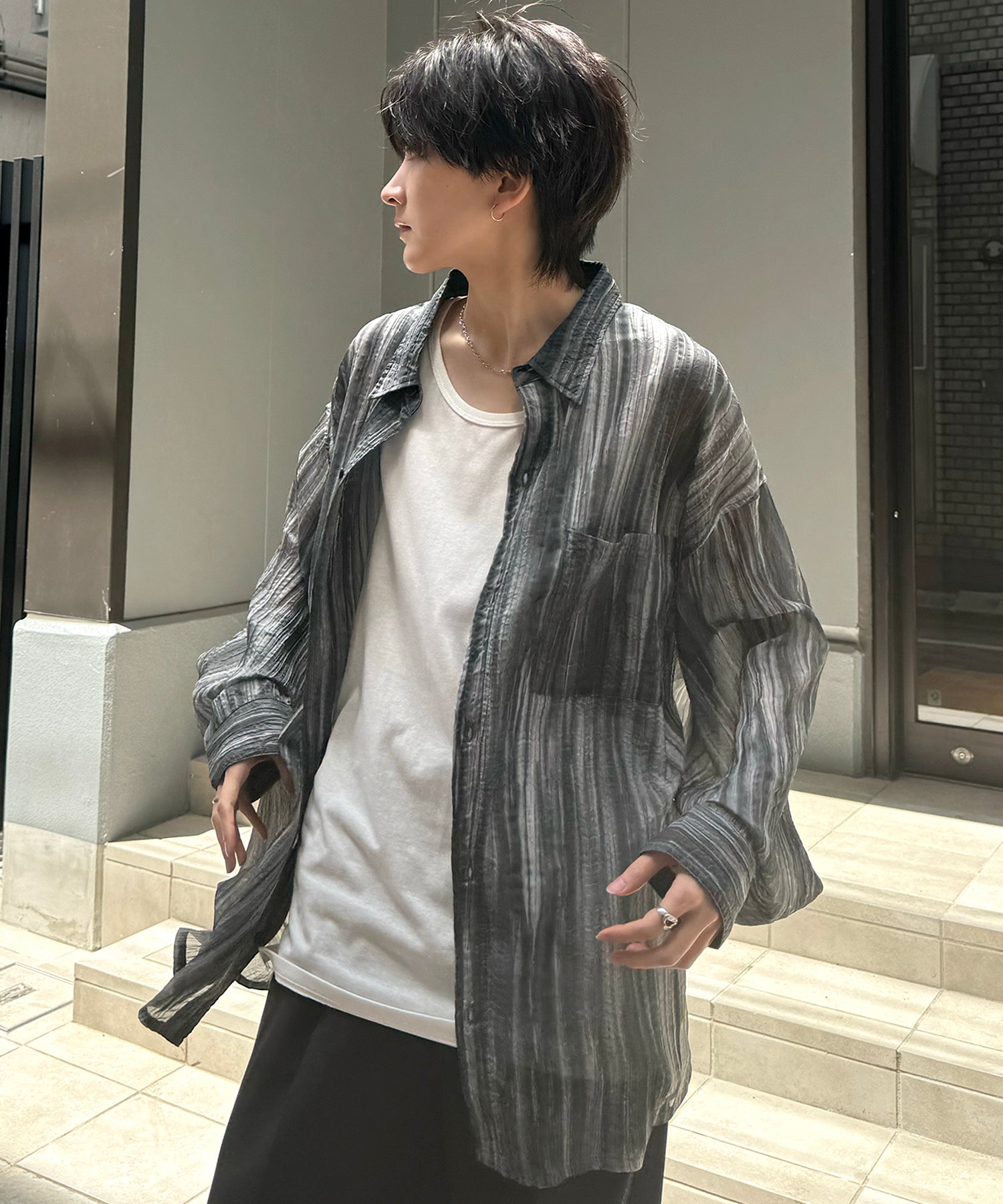25SS ルーズシルエット フラワーデザインシアーシャツ