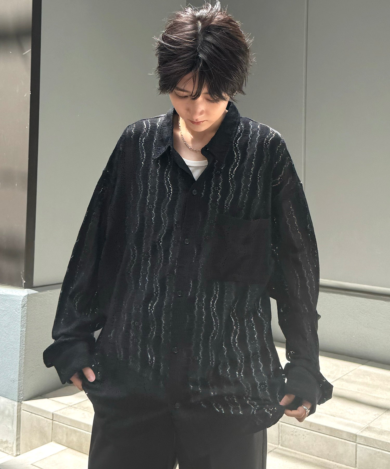 25SS ルーズシルエット フラワーデザインシアーシャツ