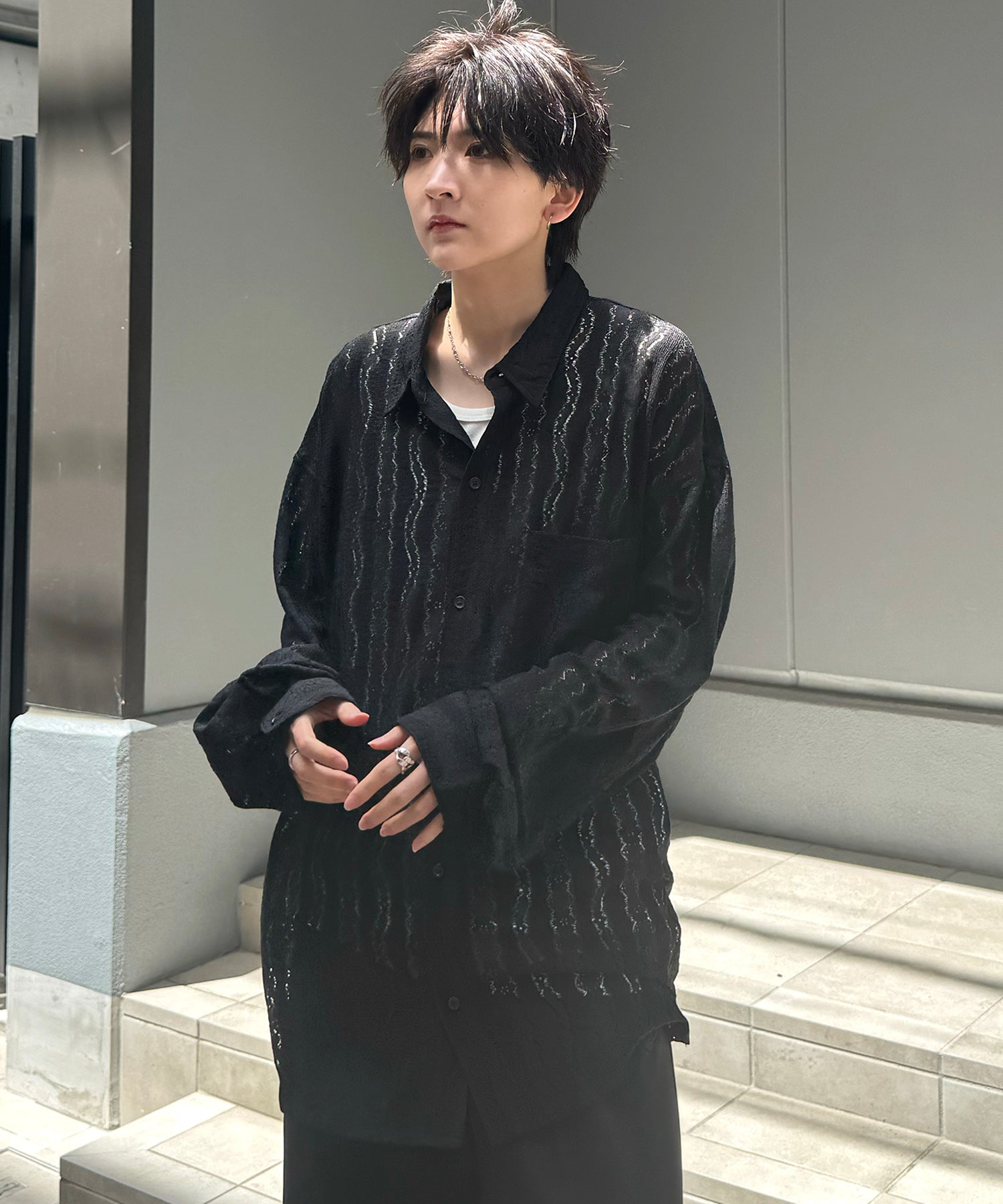 25SS ルーズシルエット フラワーデザインシアーシャツ