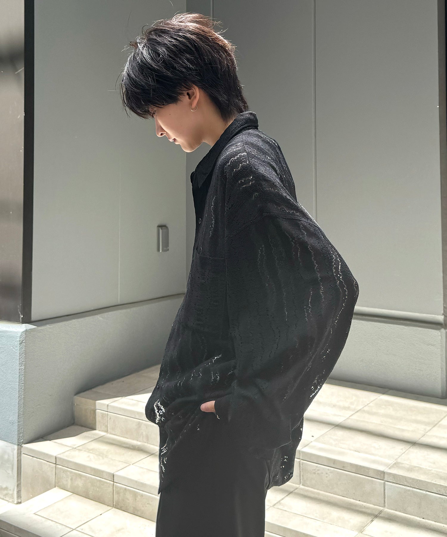 25SS ルーズシルエット フラワーデザインシアーシャツ