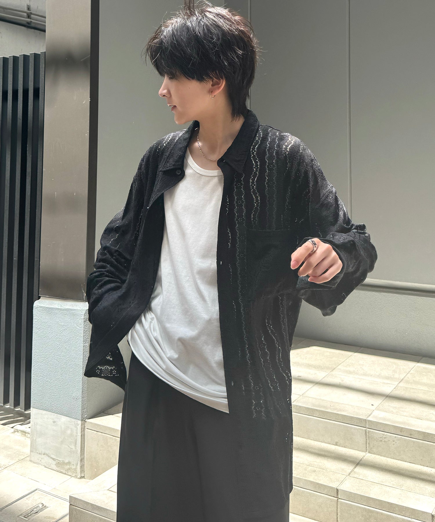 25SS ルーズシルエット フラワーデザインシアーシャツ