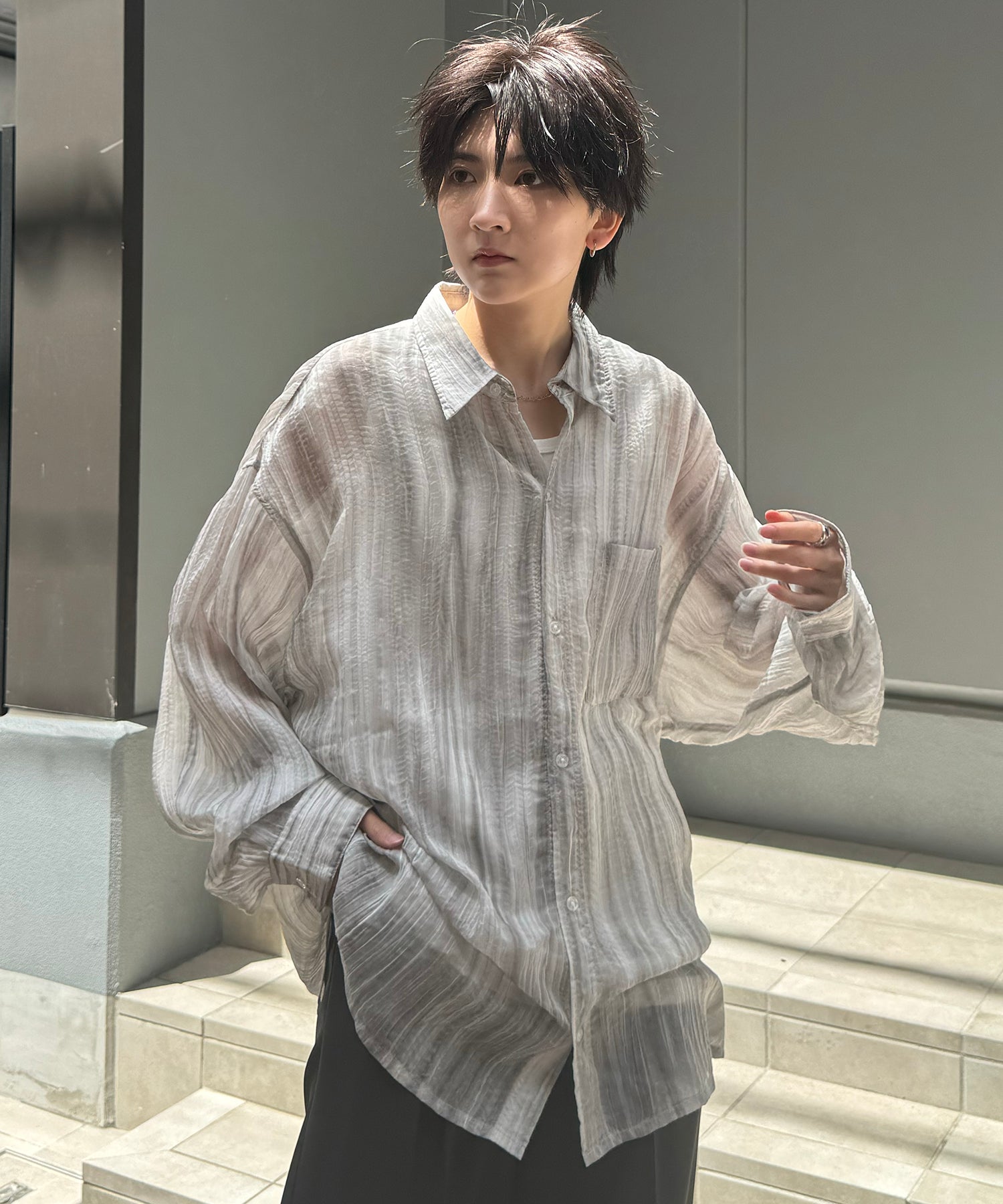 25SS ルーズシルエット フラワーデザインシアーシャツ