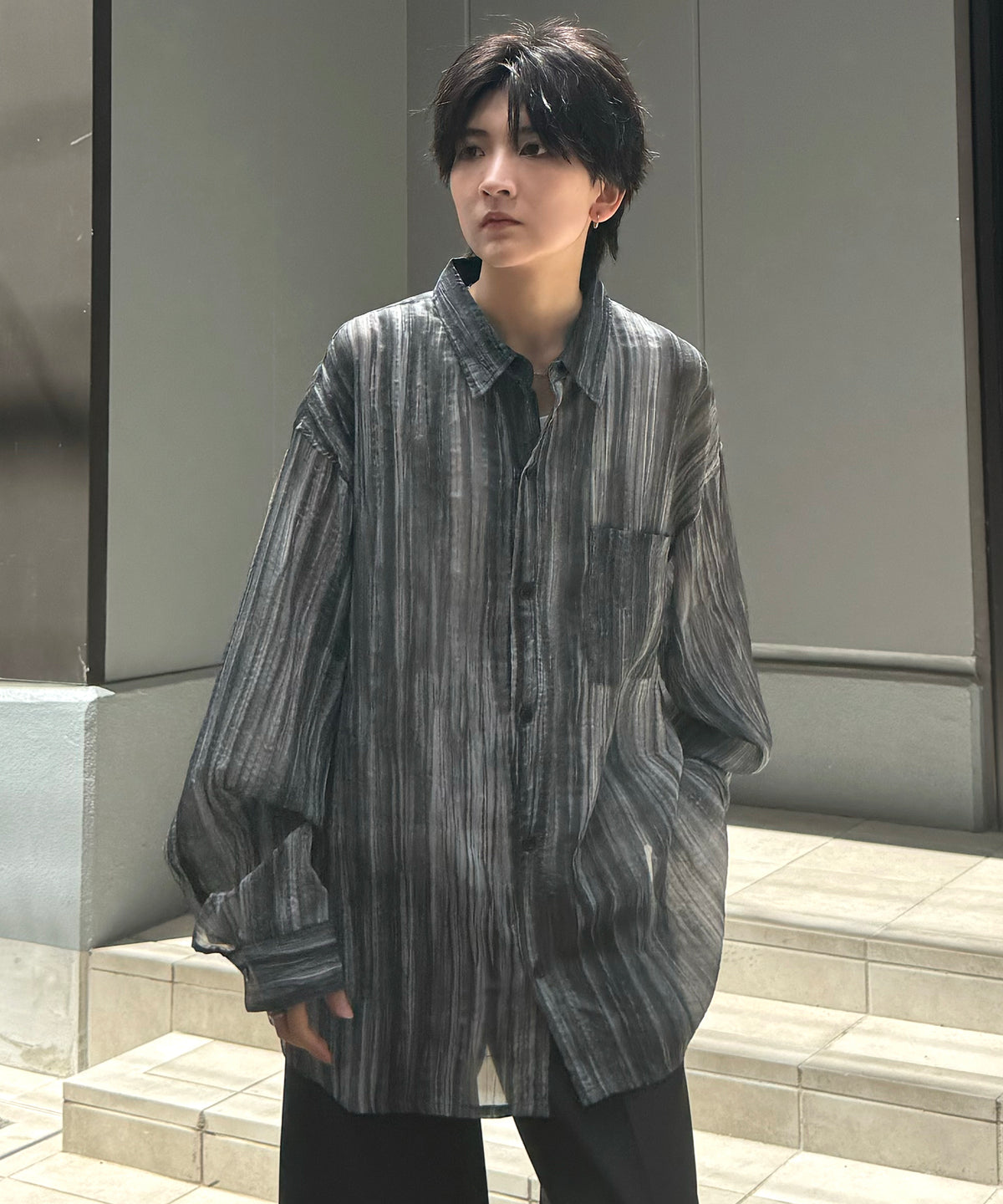 25SS ルーズシルエット フラワーデザインシアーシャツ