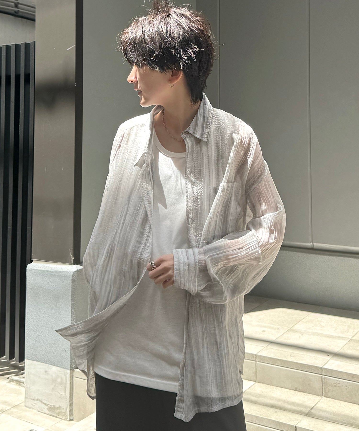 25SS ルーズシルエット フラワーデザインシアーシャツ