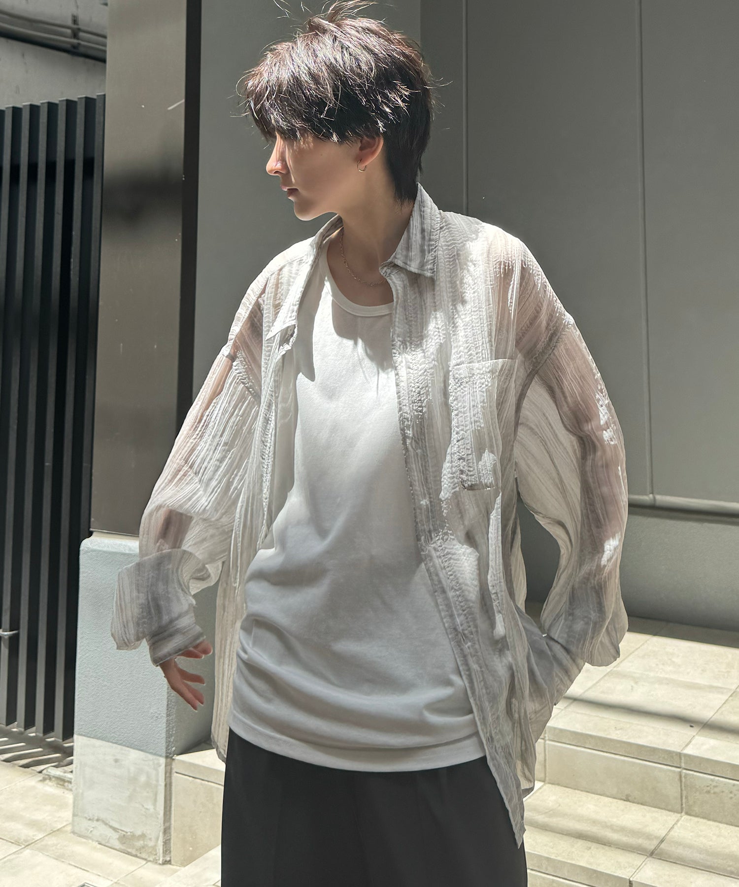 25SS ルーズシルエット フラワーデザインシアーシャツ