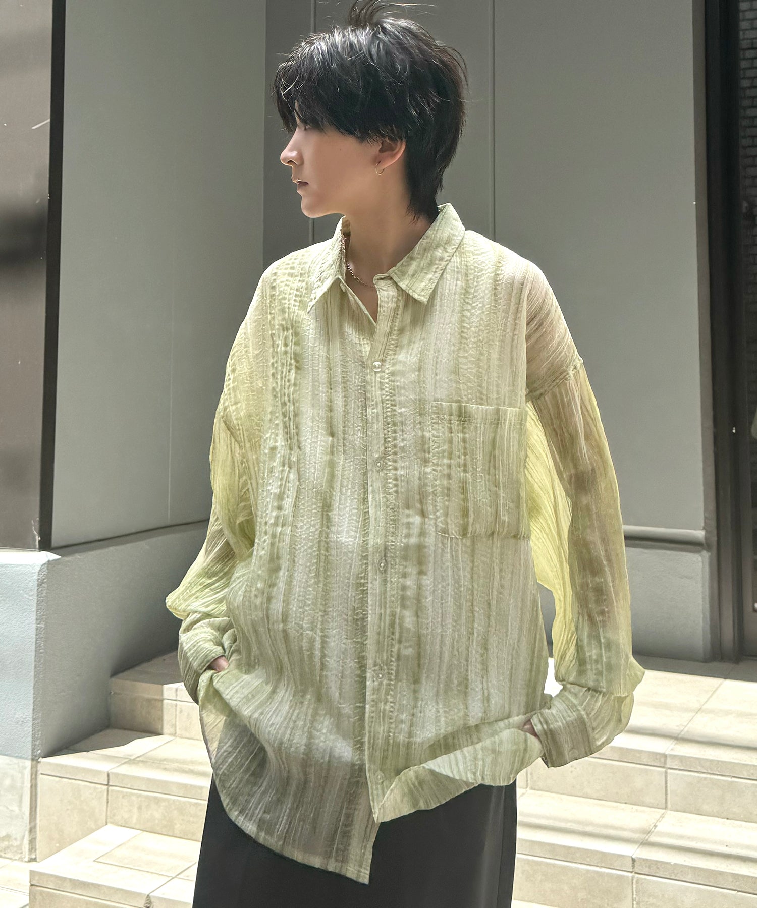 25SS ルーズシルエット フラワーデザインシアーシャツ