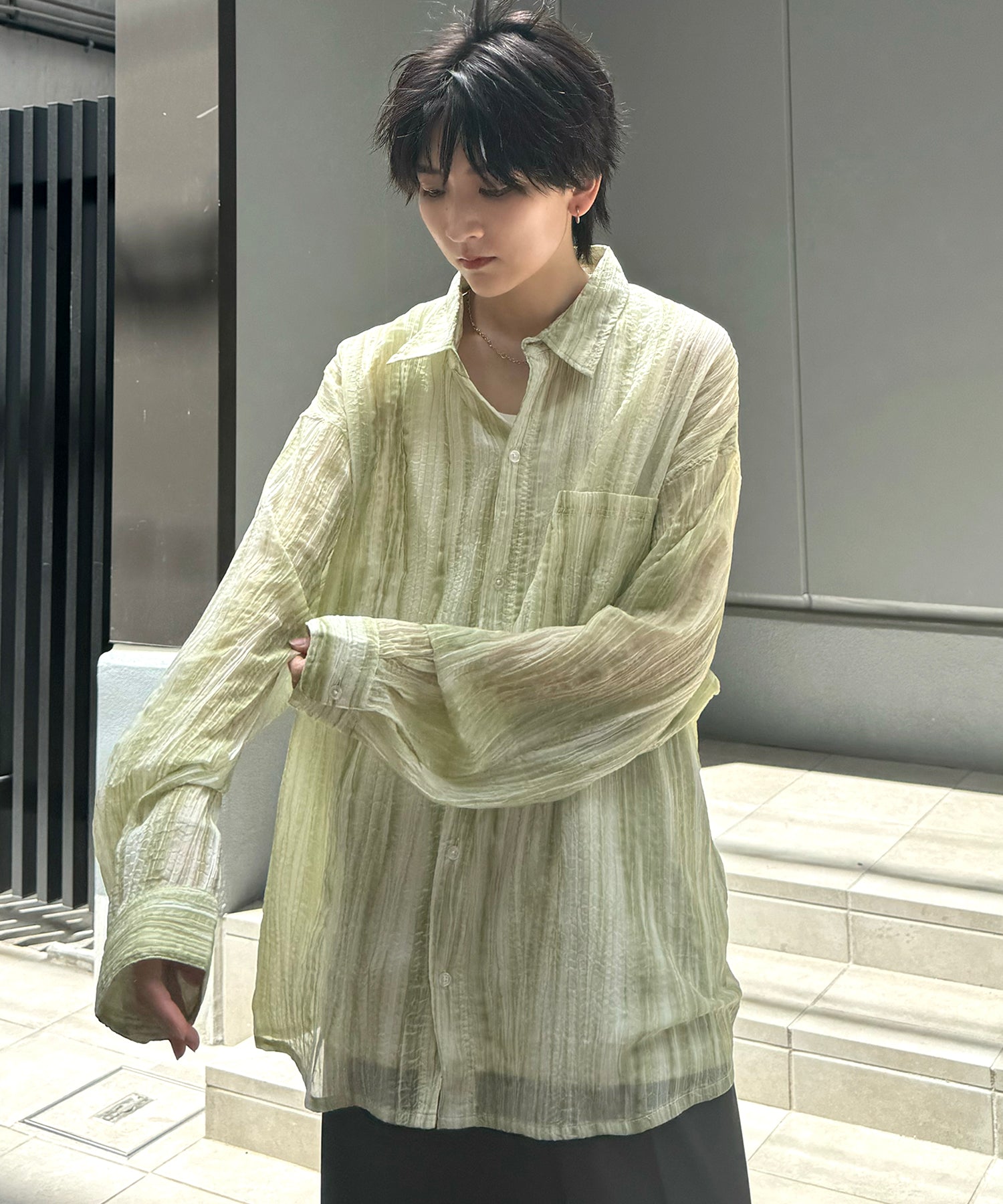 25SS ルーズシルエット フラワーデザインシアーシャツ