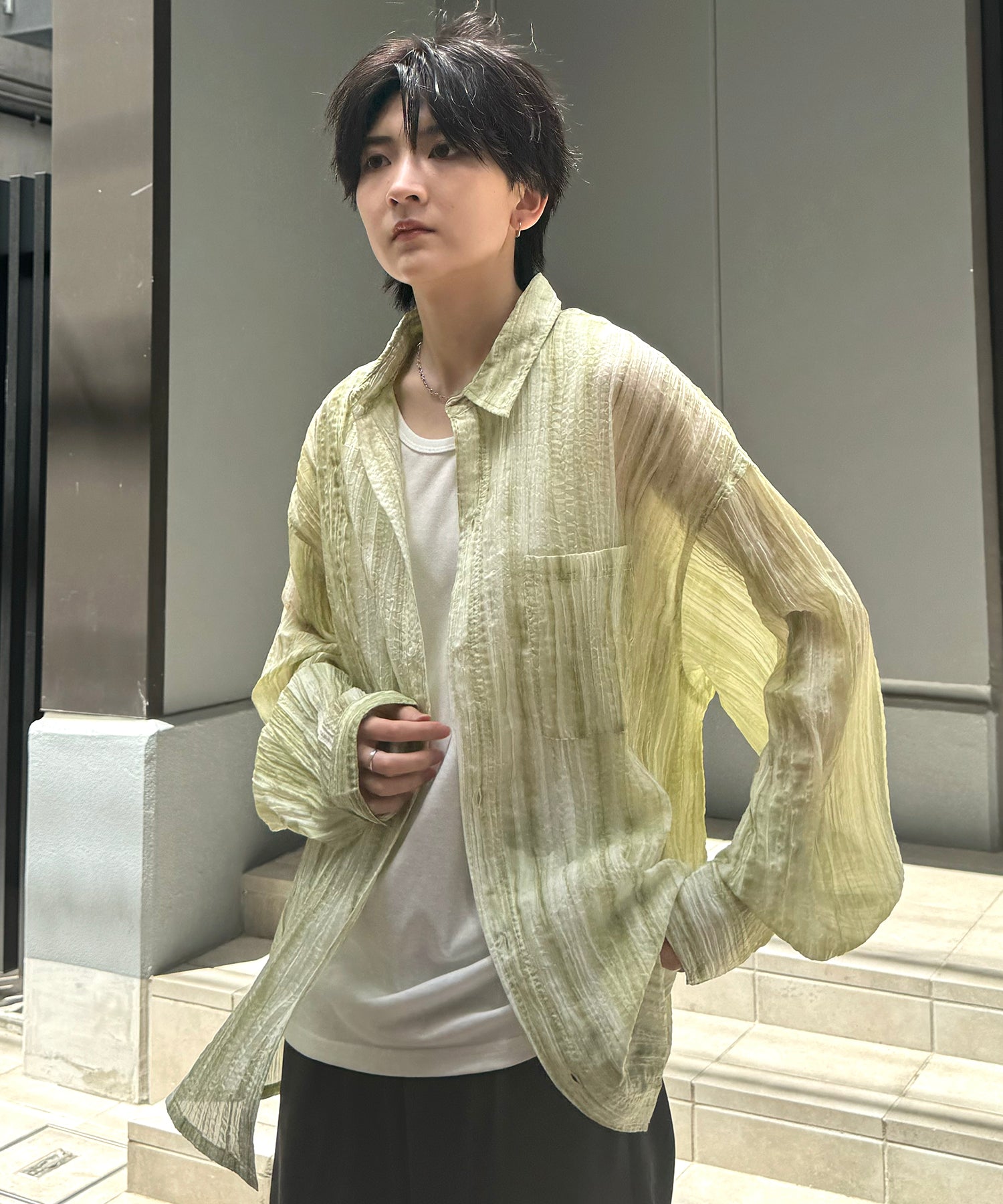 25SS ルーズシルエット フラワーデザインシアーシャツ