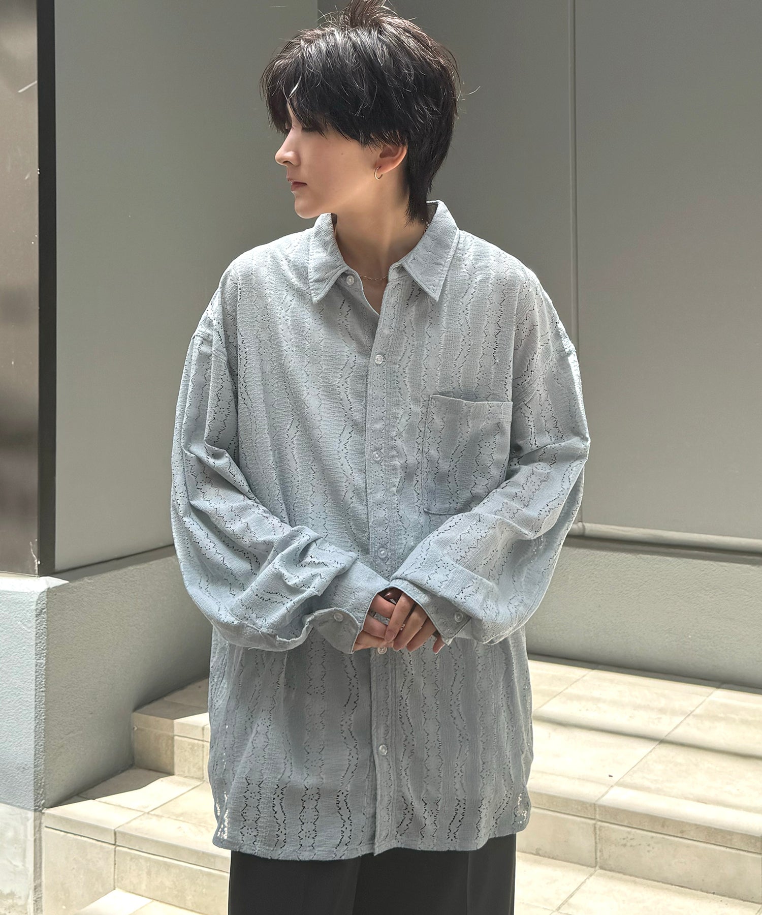 25SS ルーズシルエット フラワーデザインシアーシャツ