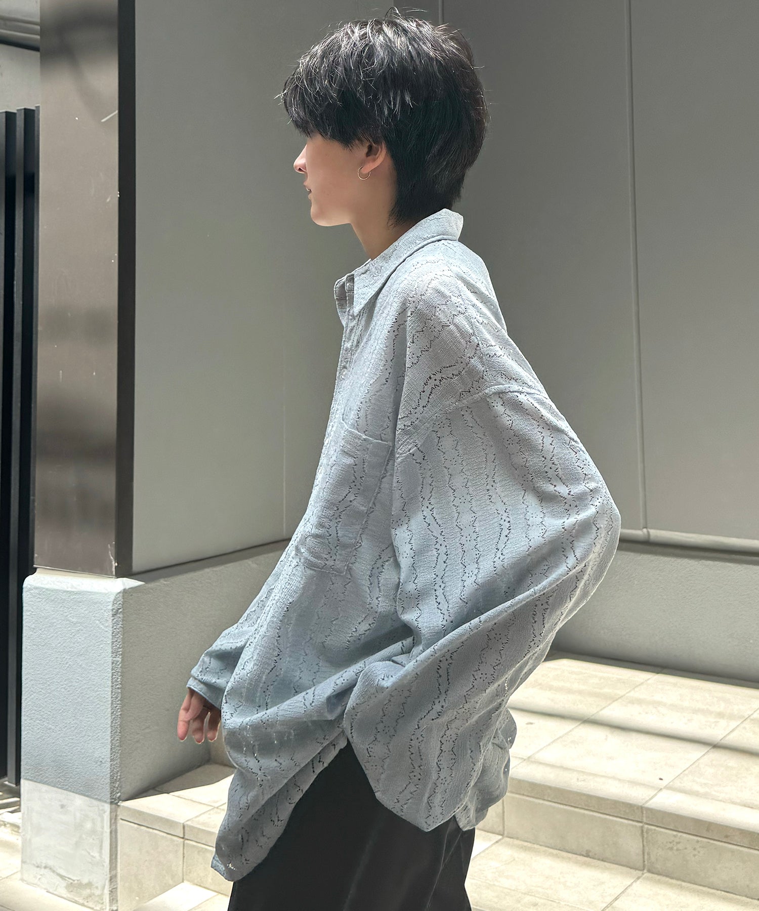 25SS ルーズシルエット フラワーデザインシアーシャツ