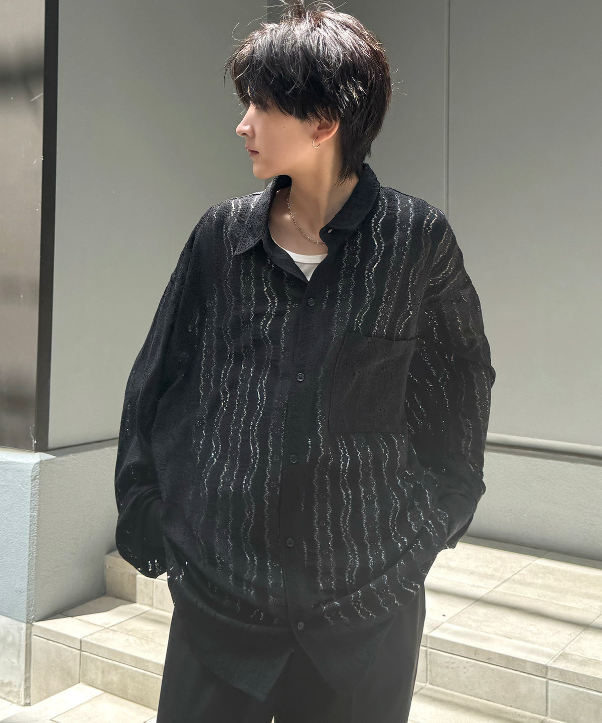 25SS ルーズシルエット フラワーデザインシアーシャツ