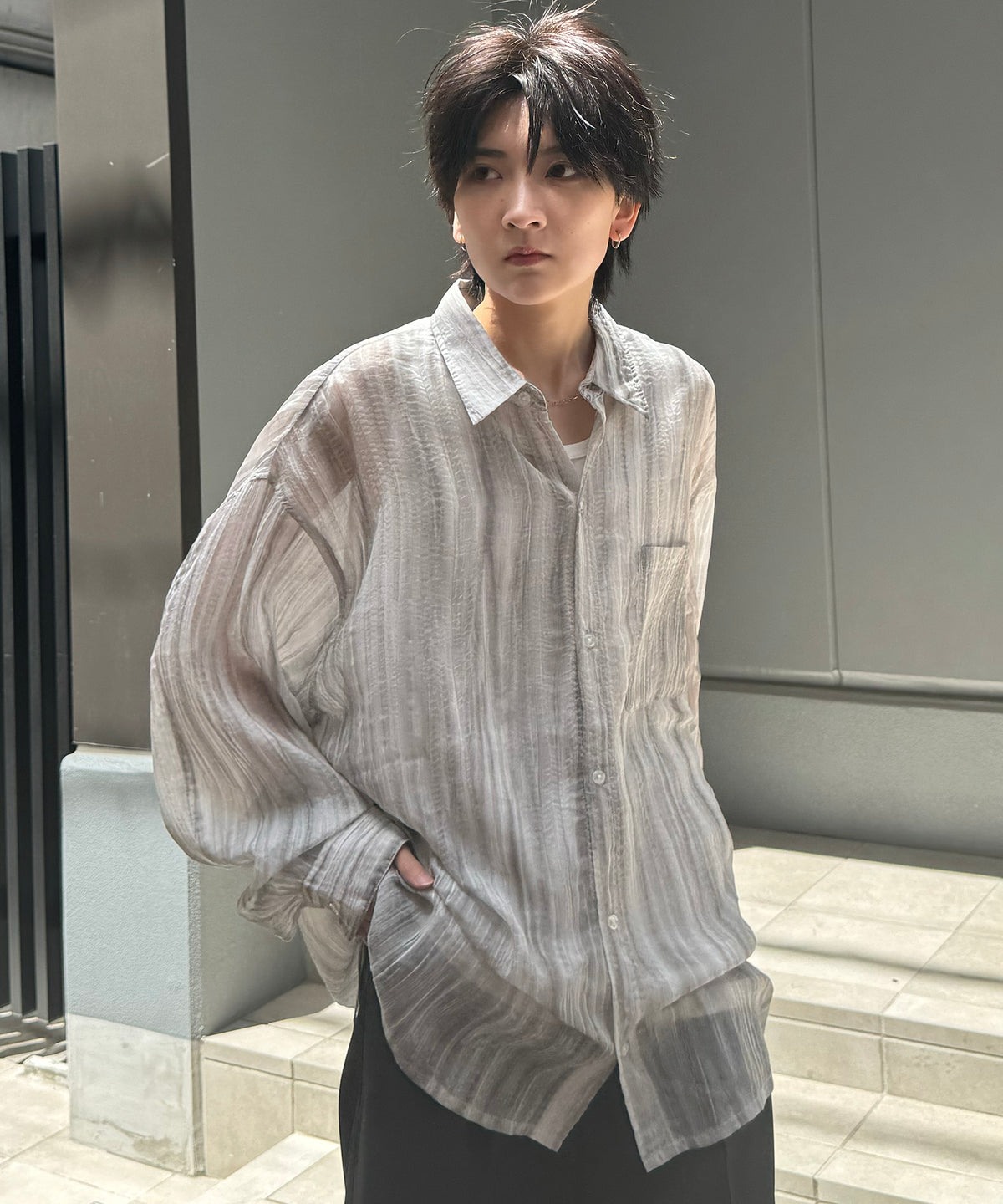 25SS ルーズシルエット フラワーデザインシアーシャツ