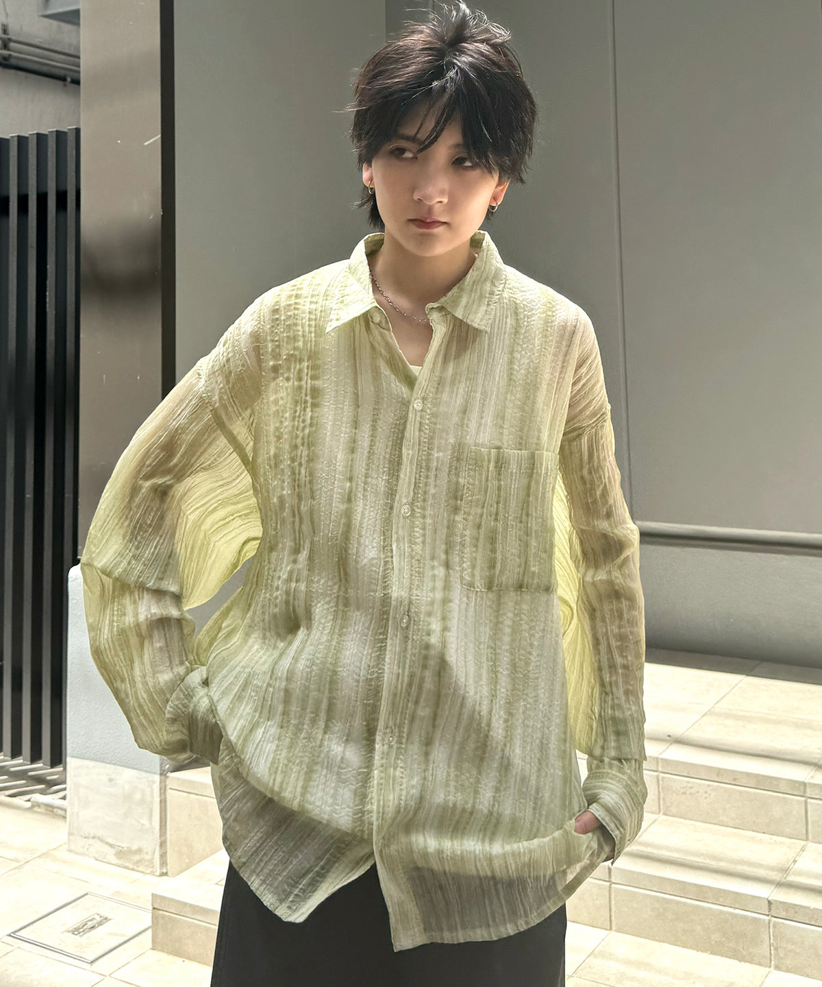 25SS ルーズシルエット フラワーデザインシアーシャツ