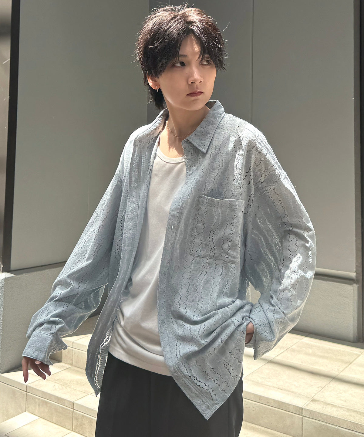 25SS ルーズシルエット フラワーデザインシアーシャツ