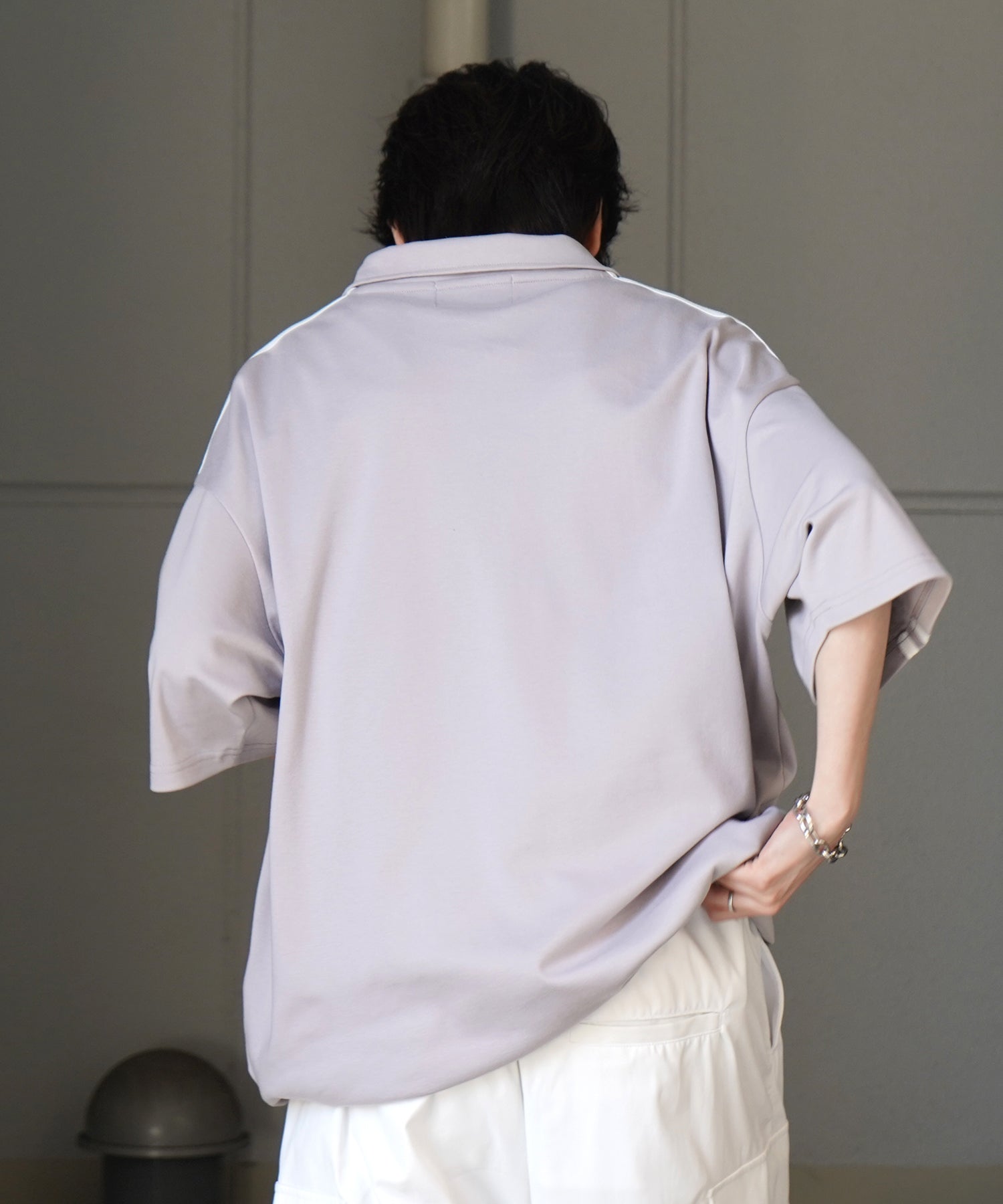 25SS ナチュラルドレープ とろみポンチ ルーズシルエット ドロスト サイドライン ハーフジップ半袖Tシャツ