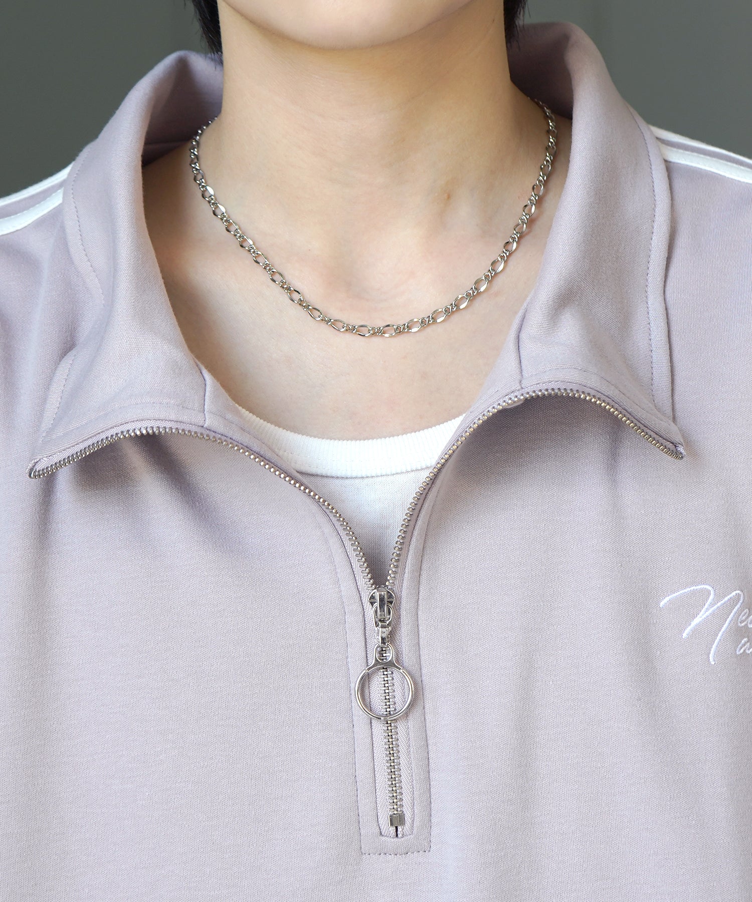 25SS ナチュラルドレープ とろみポンチ ルーズシルエット ドロスト サイドライン ハーフジップ半袖Tシャツ