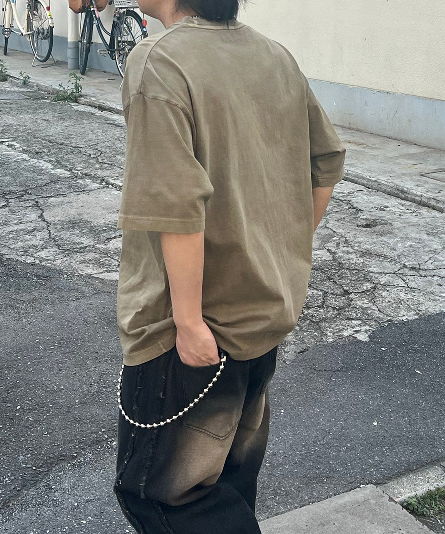 24SS ヴィンテージライク ロックプリント レトロ ピグメント加工 ビッグシルエット半袖バンドTシャツ