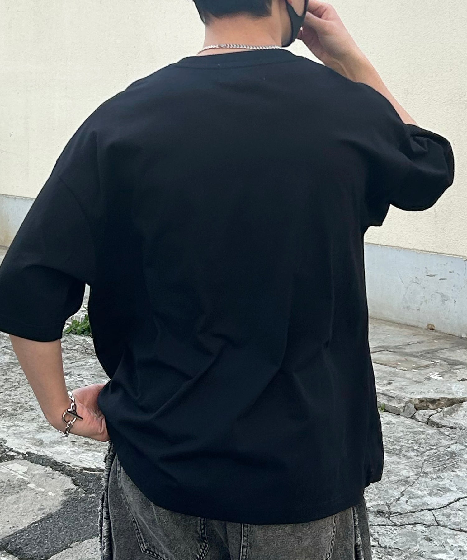 24SS ヴィンテージライク ロックプリント レトロ ピグメント加工 ビッグシルエット半袖バンドTシャツ