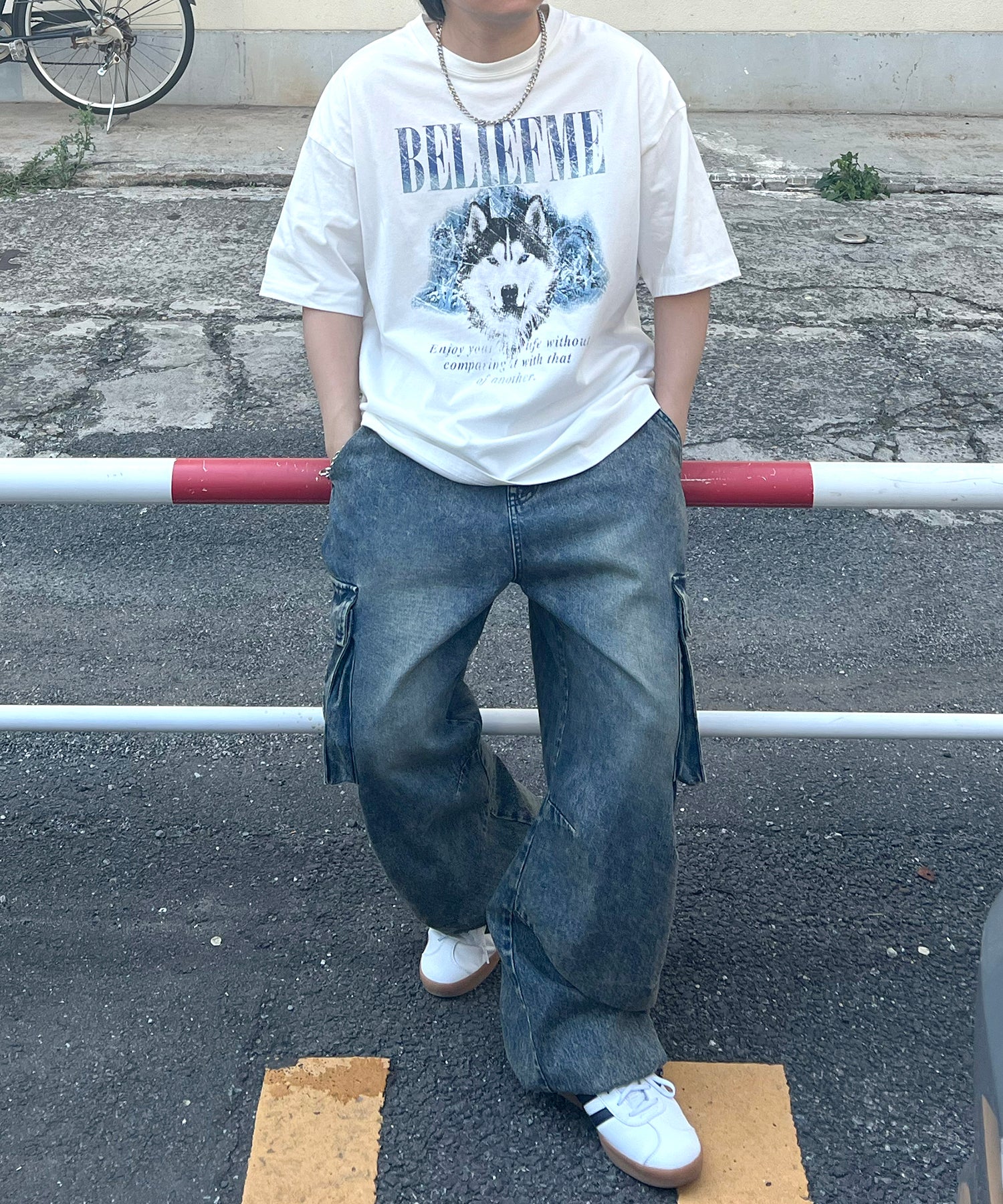24SS ヴィンテージライク ロックプリント レトロ ピグメント加工 ビッグシルエット半袖バンドTシャツ