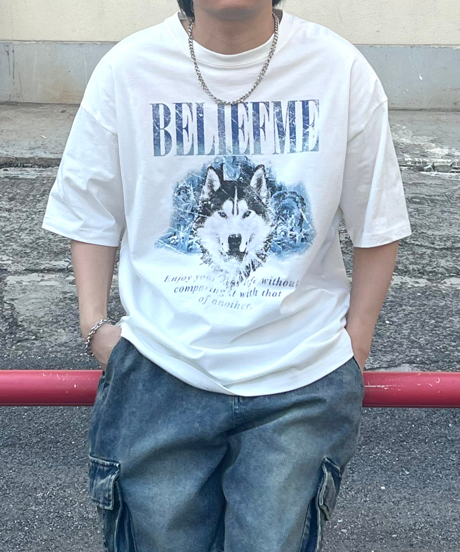 24SS ヴィンテージライク ロックプリント レトロ ピグメント加工 ビッグシルエット半袖バンドTシャツ