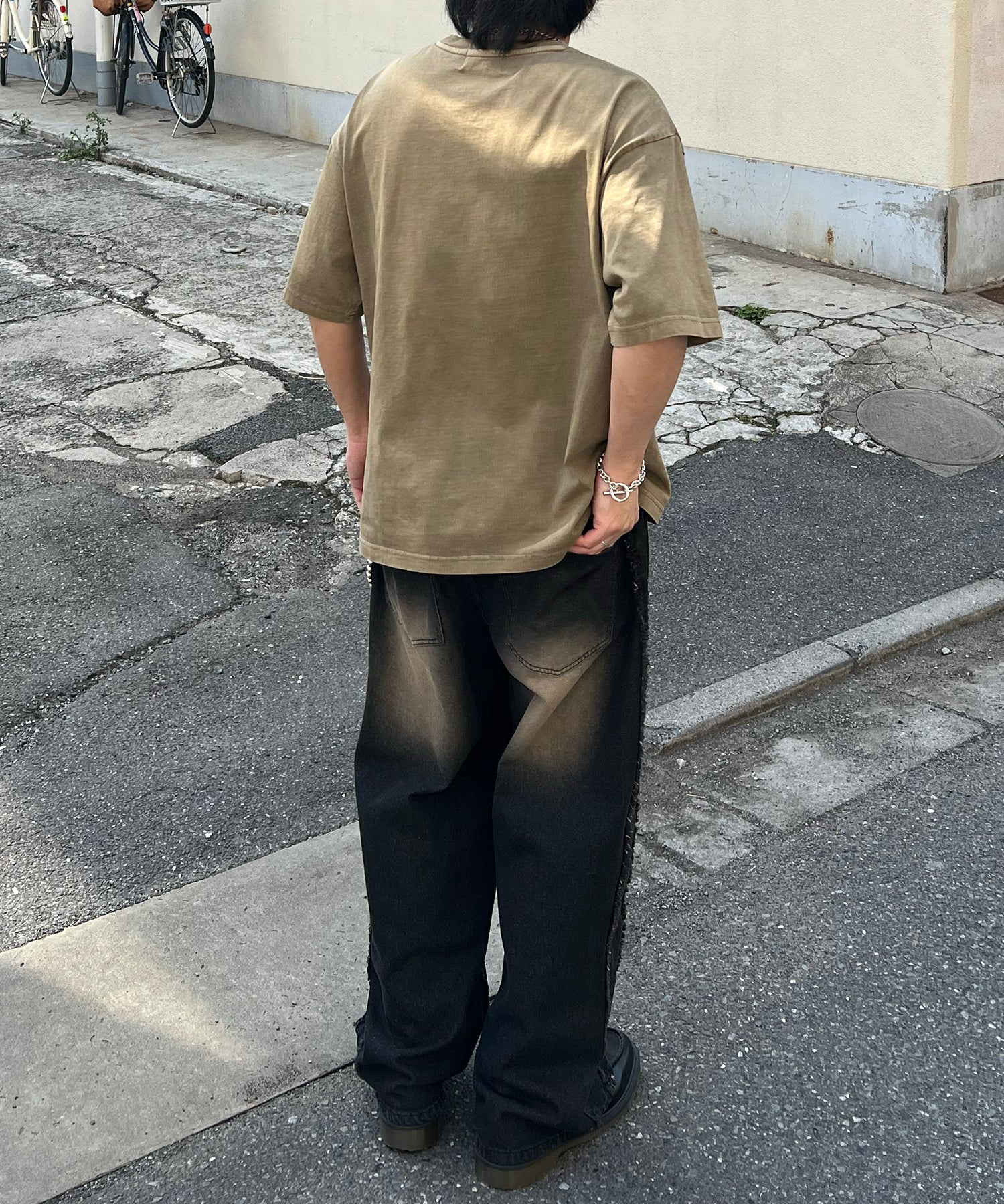 24SS ヴィンテージライク ロックプリント レトロ ピグメント加工 ビッグシルエット半袖バンドTシャツ