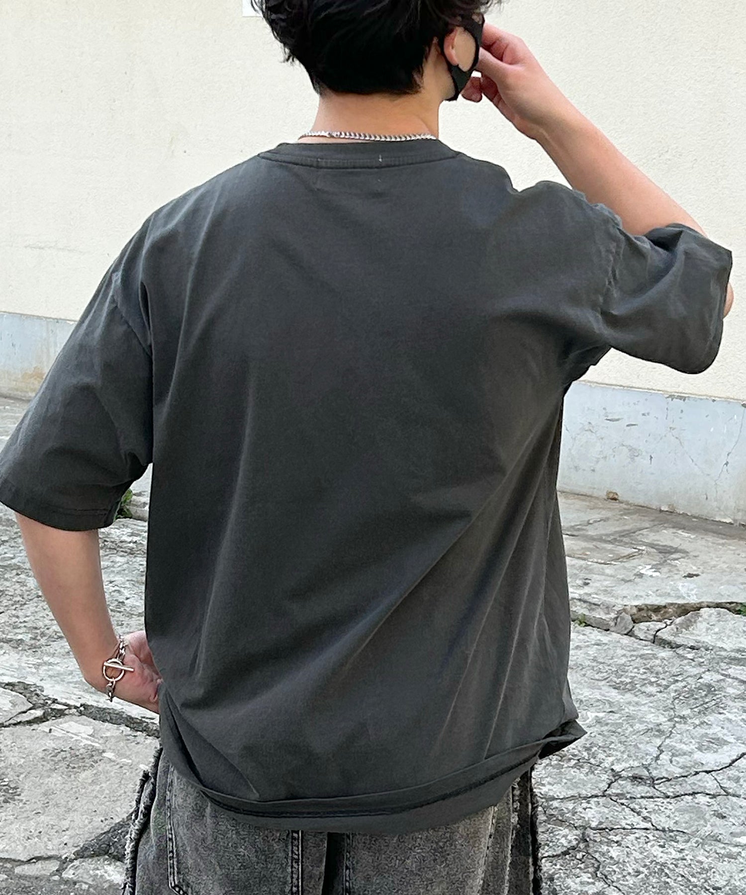 24SS ヴィンテージライク ロックプリント レトロ ピグメント加工 ビッグシルエット半袖バンドTシャツ