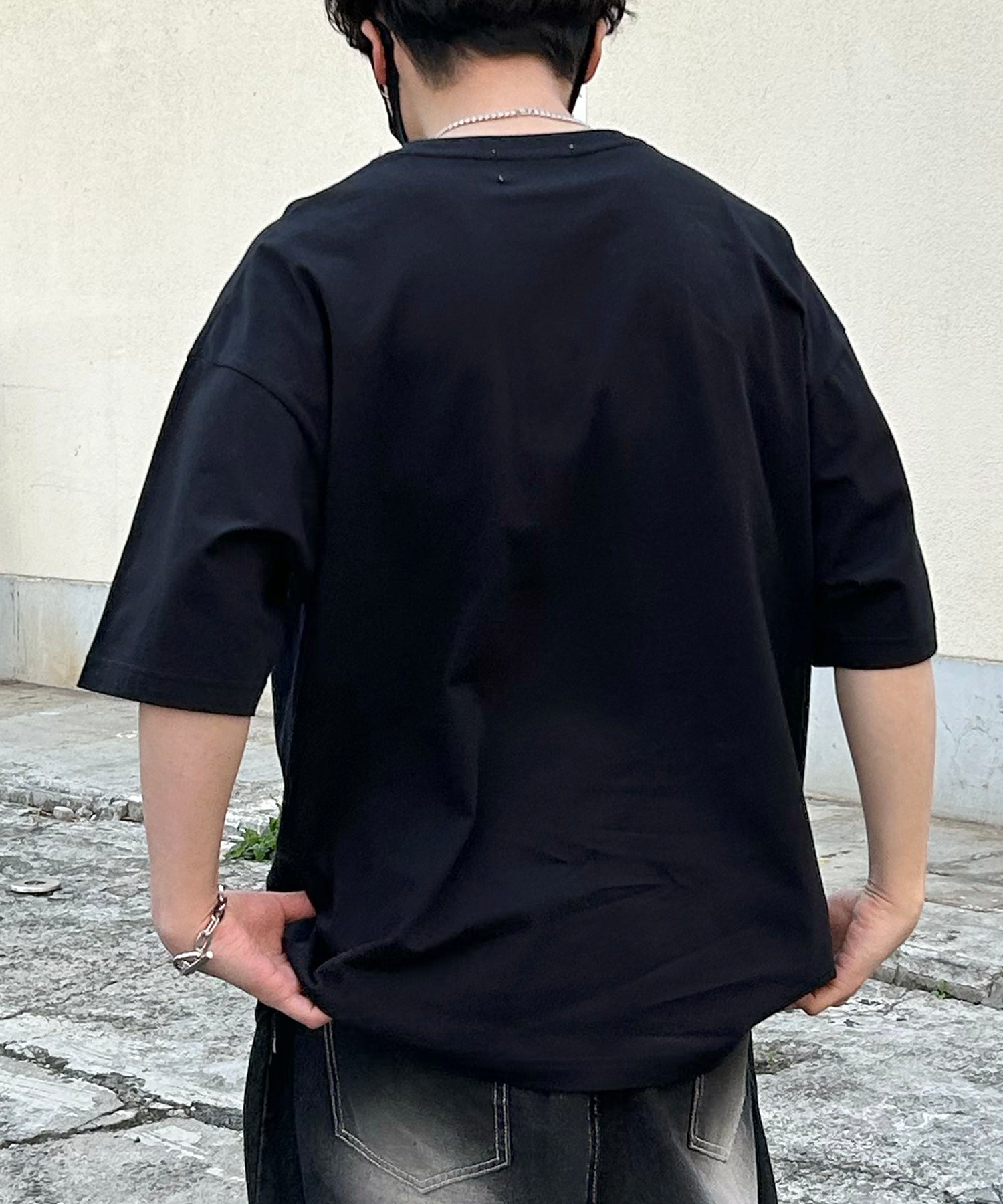 24SS ヴィンテージライク ロックプリント レトロ ピグメント加工 ビッグシルエット半袖バンドTシャツ