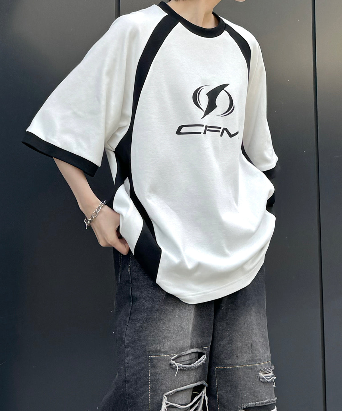 25SS Y2K パイピングライン ロゴプリント ビッグシルエットTシャツ