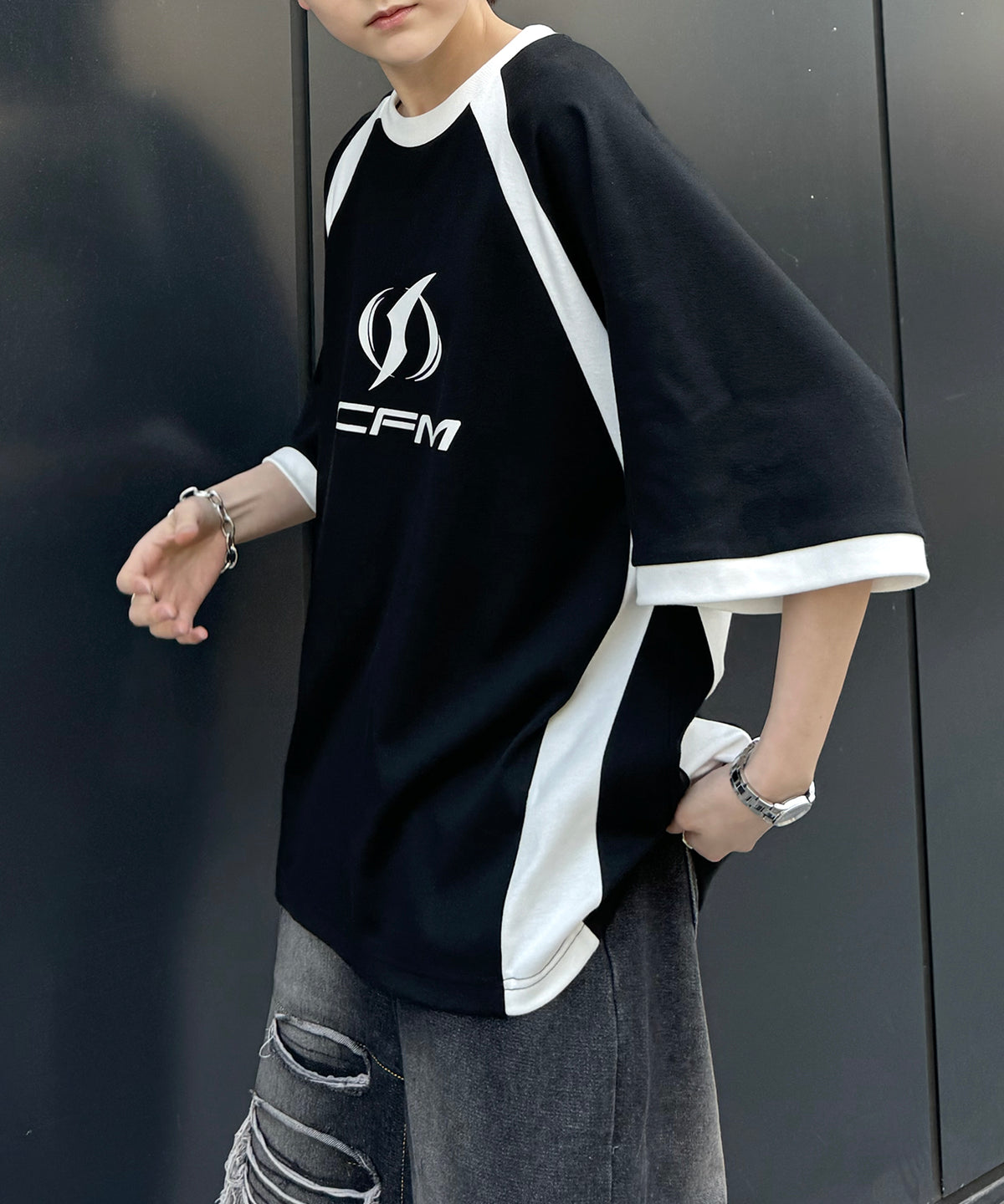 25SS Y2K パイピングライン ロゴプリント ビッグシルエットTシャツ