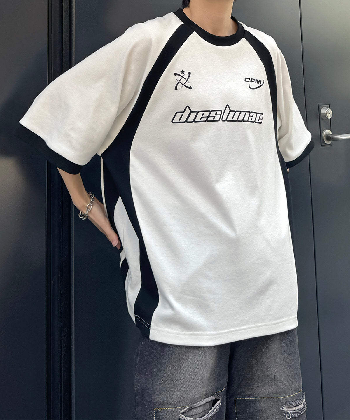 25SS Y2K パイピングライン ロゴプリント ビッグシルエットTシャツ