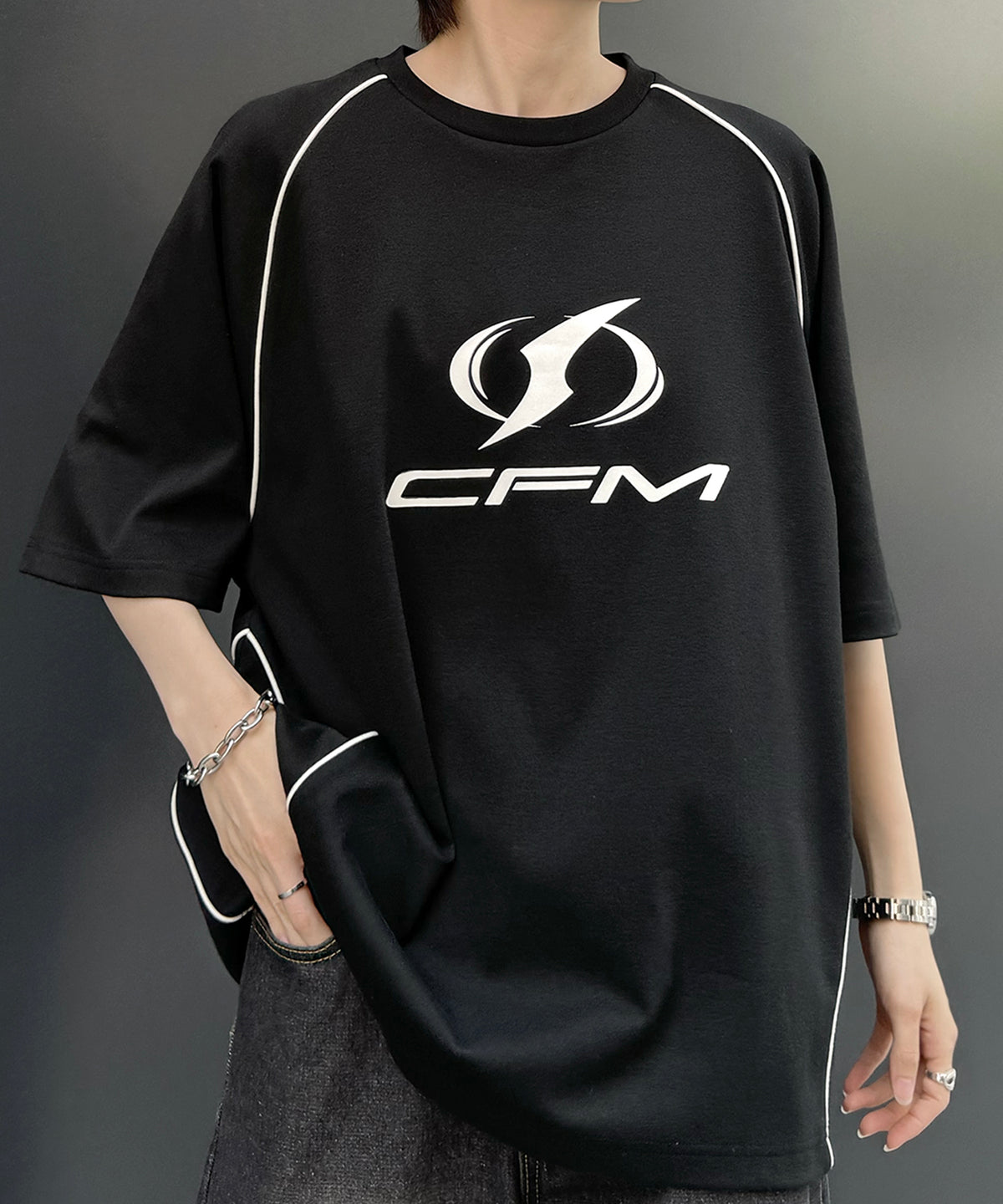 25SS Y2K パイピングライン ロゴプリント ビッグシルエットTシャツ