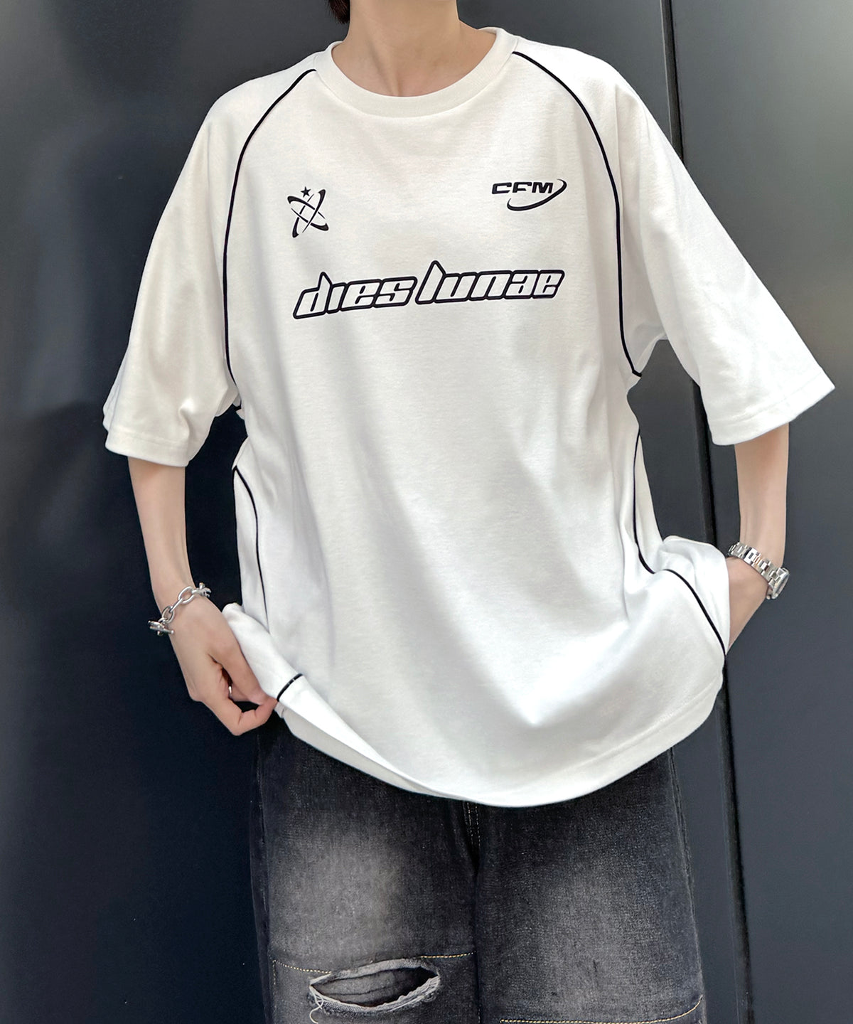 25SS Y2K パイピングライン ロゴプリント ビッグシルエットTシャツ