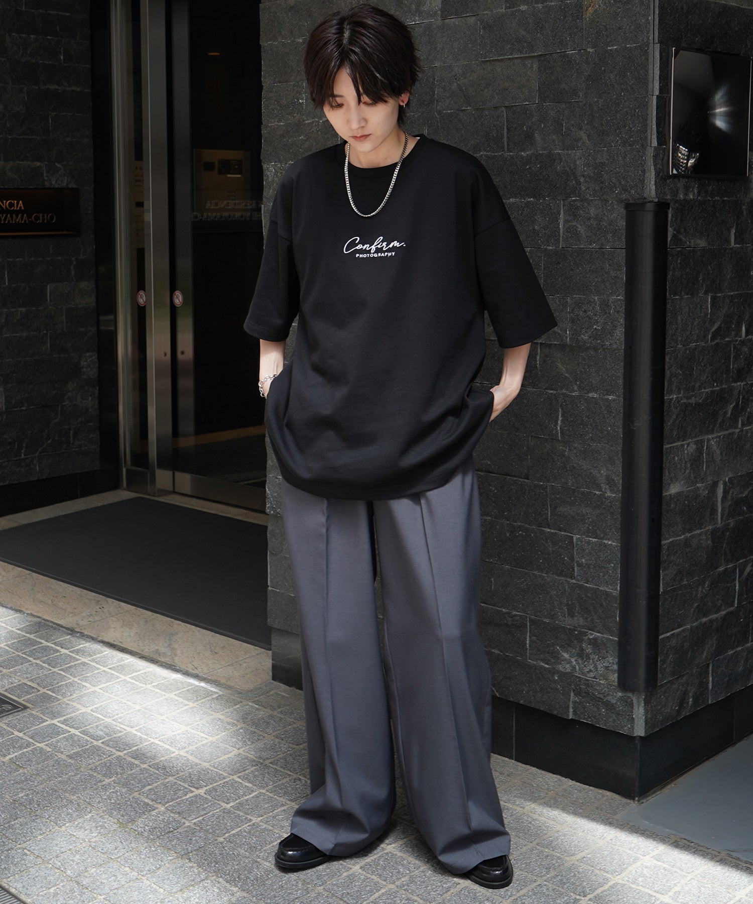 25SS ナチュラルドレープ とろみ肌感 ワンポイント刺繍 ビッグシルエット半袖Tシャツ