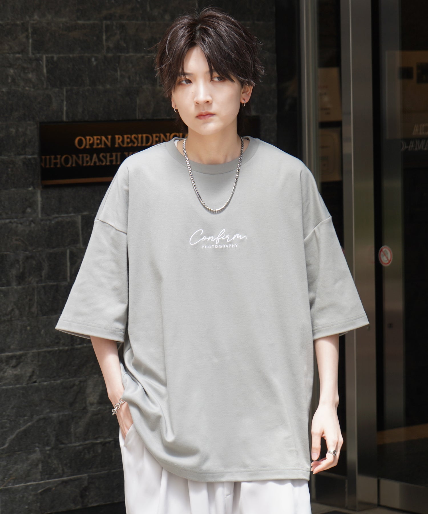 25SS ナチュラルドレープ とろみ肌感 ワンポイント刺繍 ビッグシルエット半袖Tシャツ