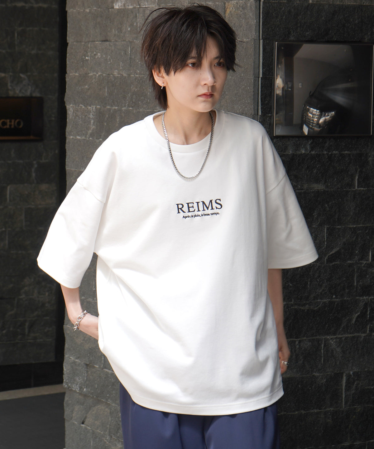 25SS ナチュラルドレープ とろみ肌感 ワンポイント刺繍 ビッグシルエット半袖Tシャツ