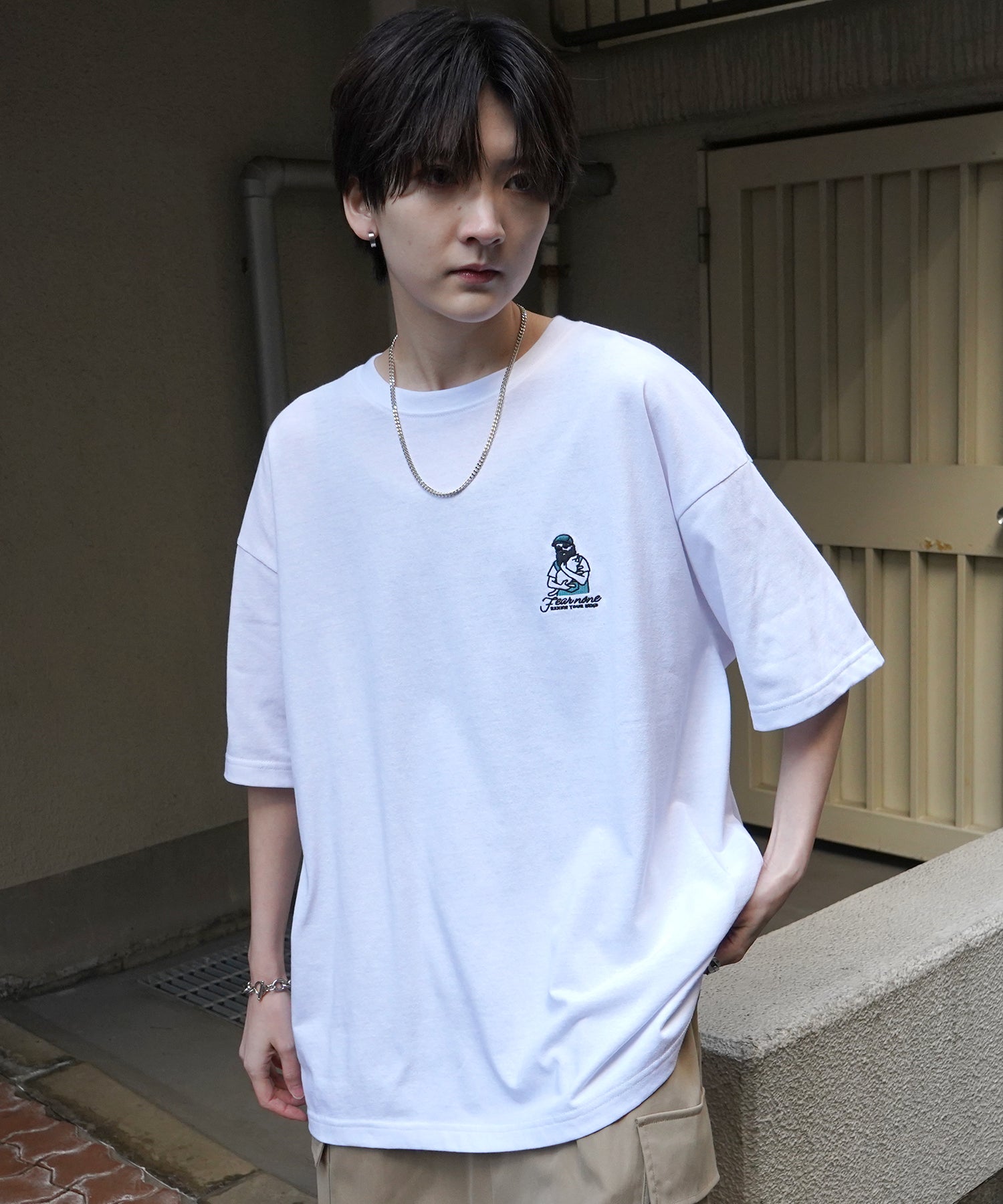 24SS 新柄 ヒゲオジサンB ワンポイント刺繍ロゴ ビッグシルエット半袖Tシャツ