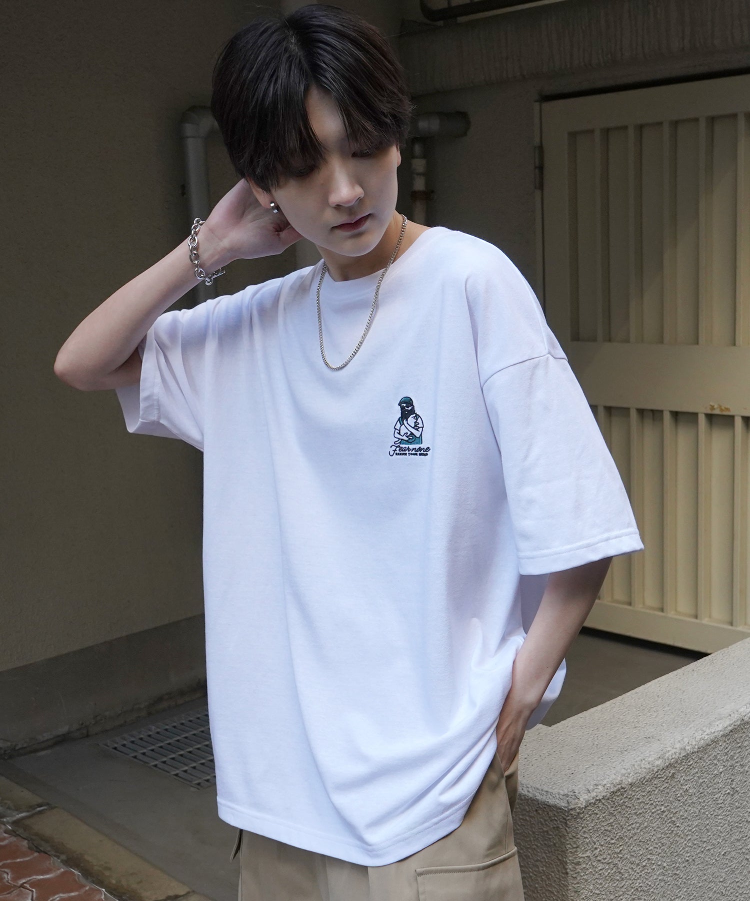 24SS 新柄 ヒゲオジサンB ワンポイント刺繍ロゴ ビッグシルエット半袖Tシャツ