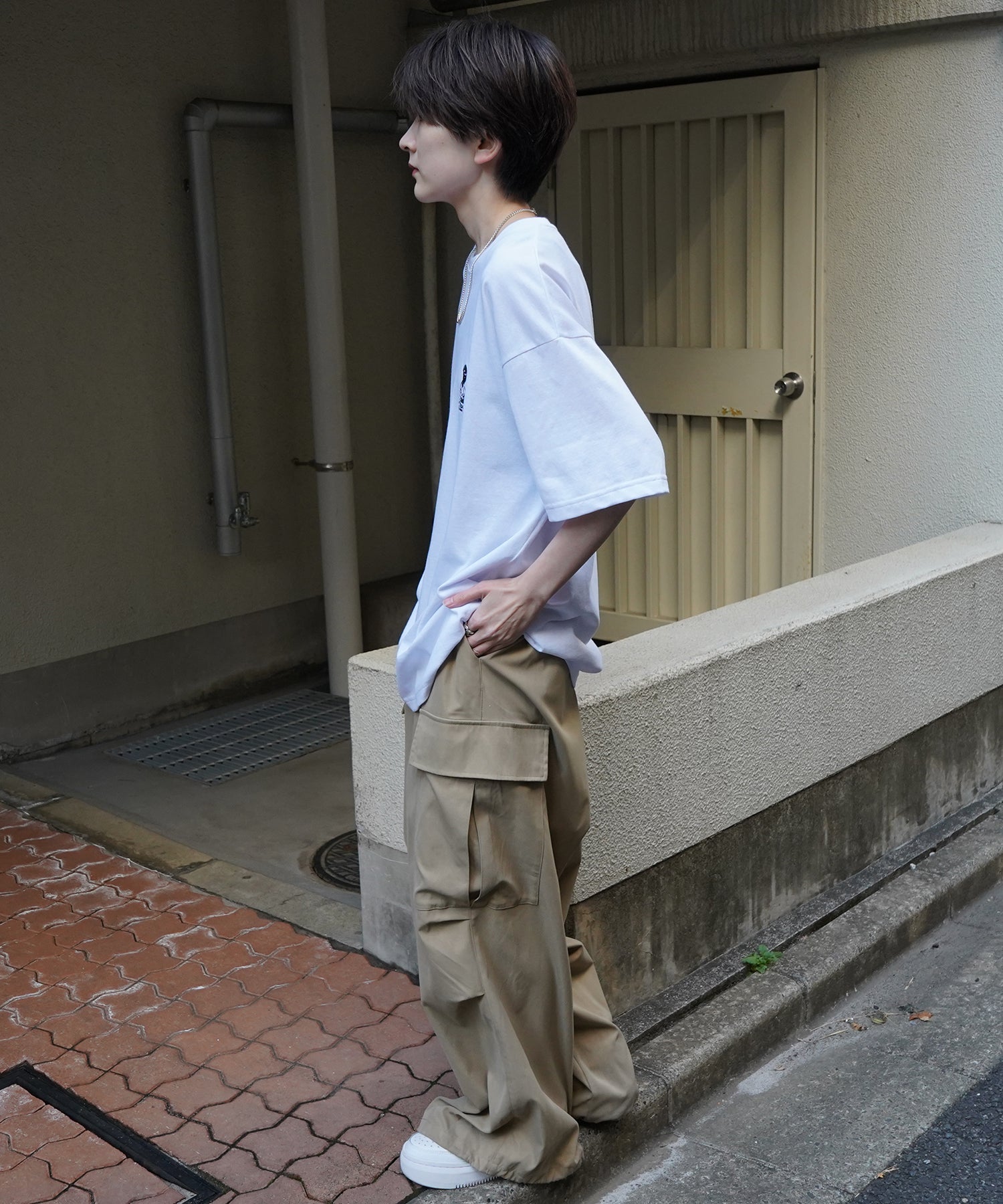 24SS 新柄 ヒゲオジサンB ワンポイント刺繍ロゴ ビッグシルエット半袖Tシャツ