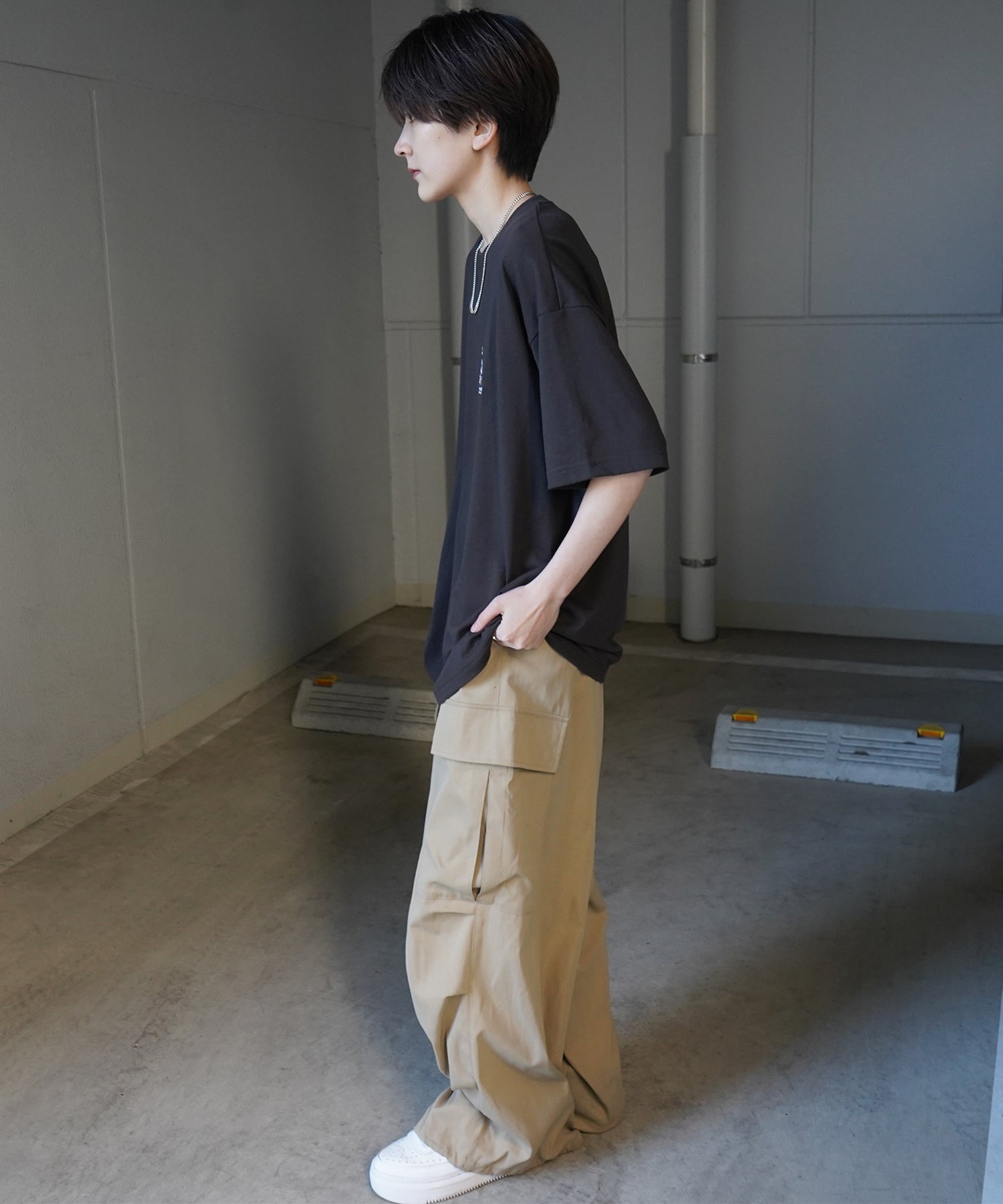 24SS 新柄 ヒゲオジサンB ワンポイント刺繍ロゴ ビッグシルエット半袖Tシャツ
