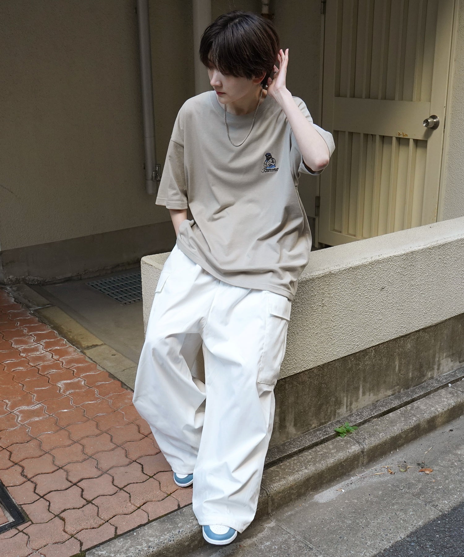 24SS 新柄 ヒゲオジサンB ワンポイント刺繍ロゴ ビッグシルエット半袖Tシャツ