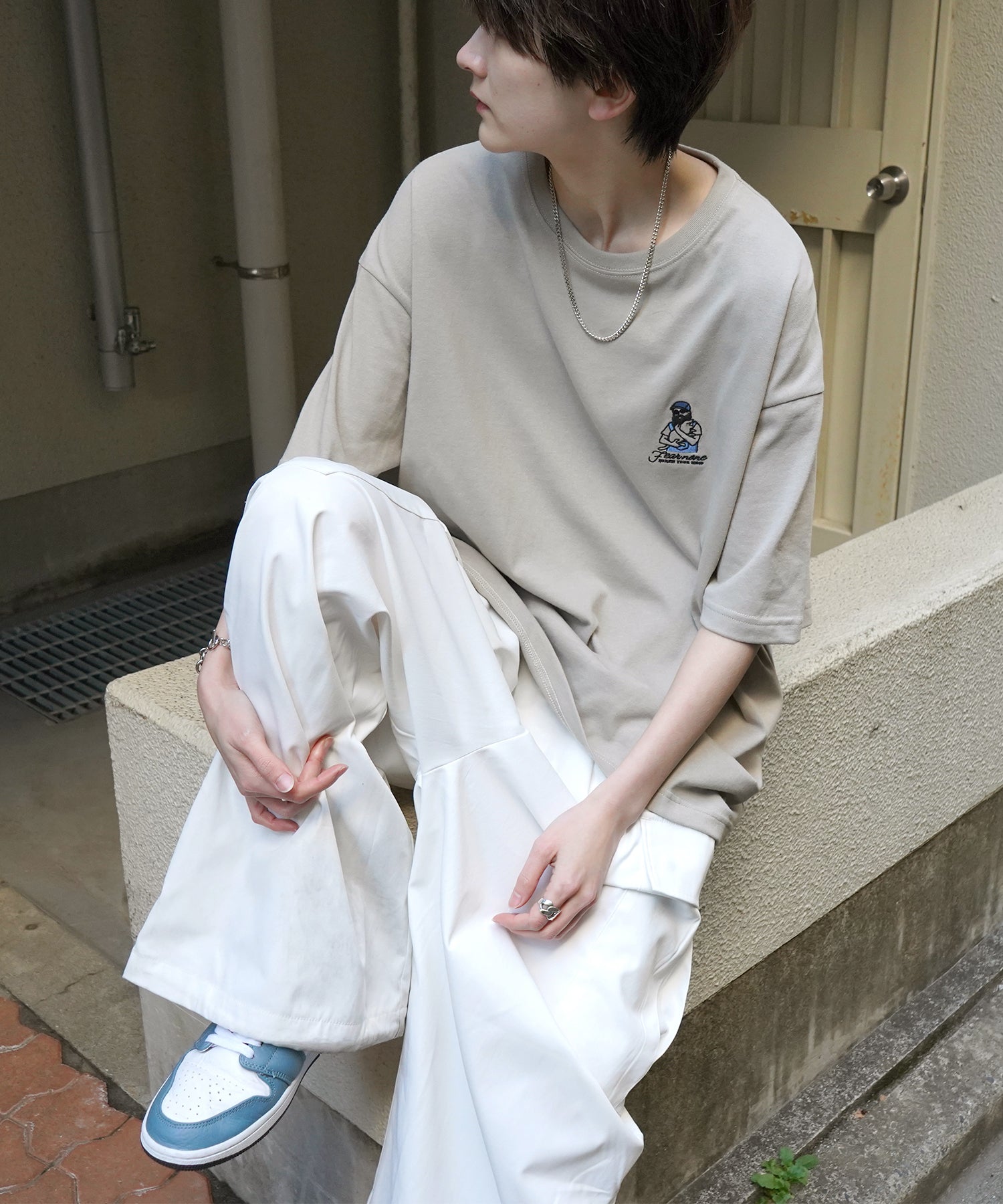 24SS 新柄 ヒゲオジサンB ワンポイント刺繍ロゴ ビッグシルエット半袖Tシャツ